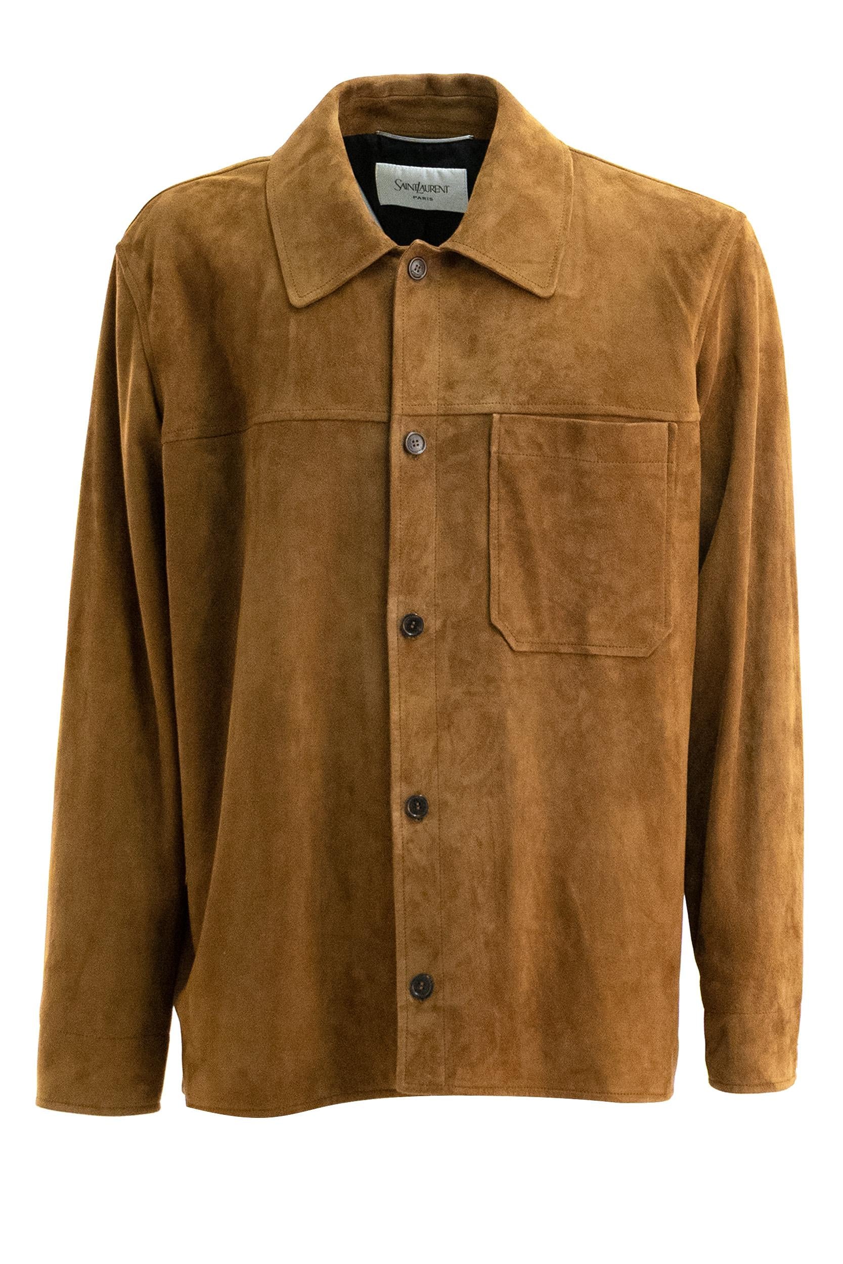 Saint Laurent Overshirt in suede di colore marrone