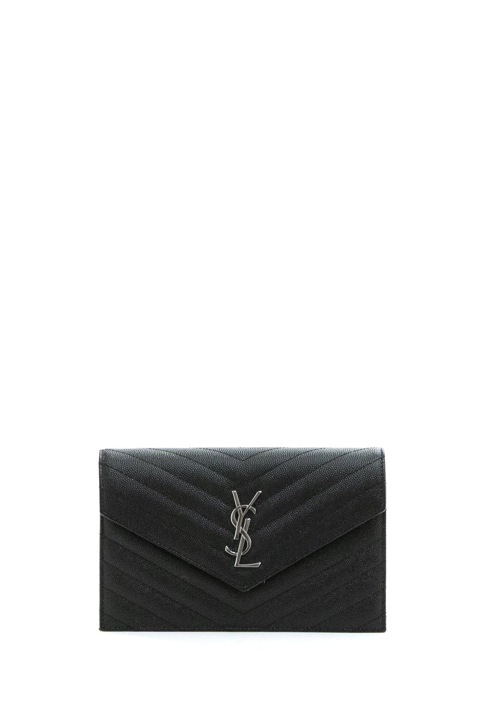 Saint Laurent Pochette Envelope in pelle Grain de Poudre matelassé di colore nero