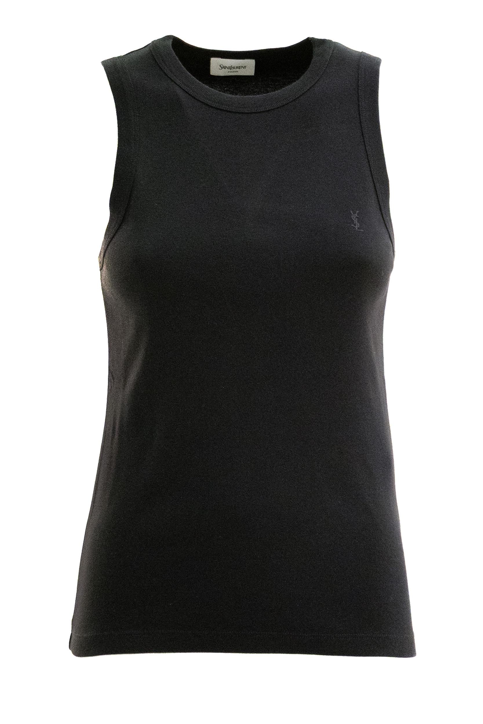 Saint Laurent Top jersey di cotone a coste di colore nero