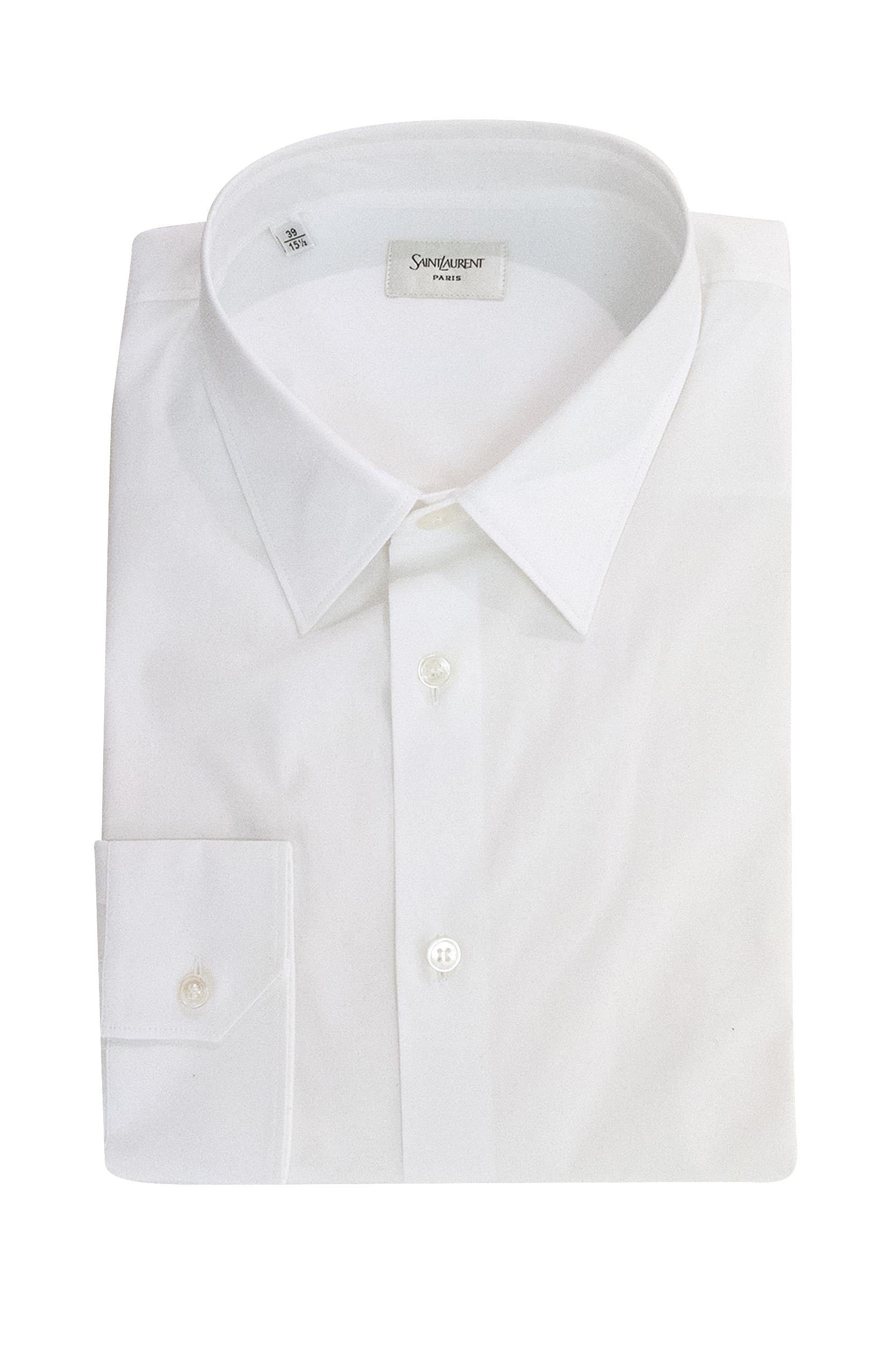 Saint Laurent Camicia in popeline di cotone stretch di colore bianco