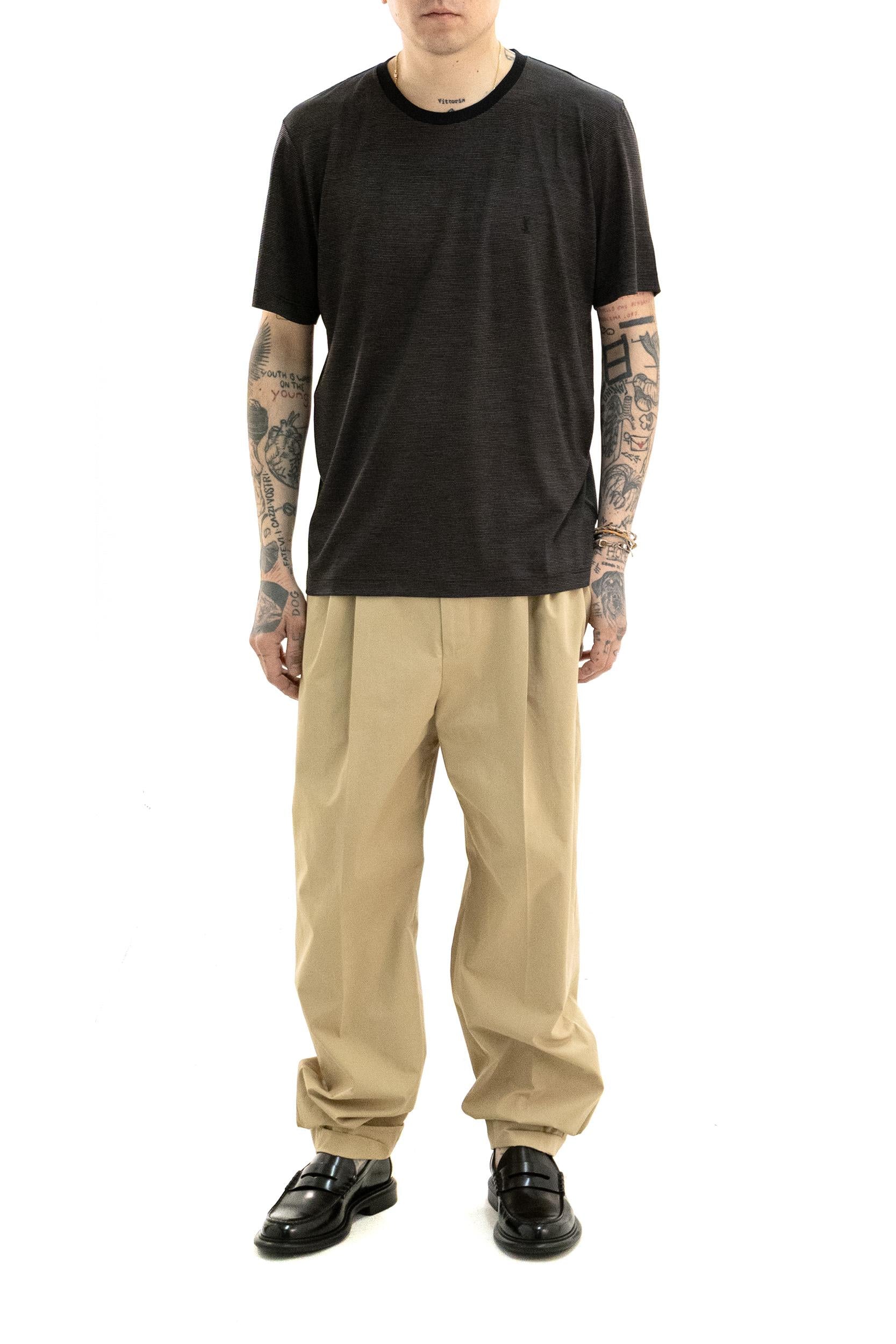 Saint Laurent T-shirt in lana a righe di colore marrone e nero, view 2