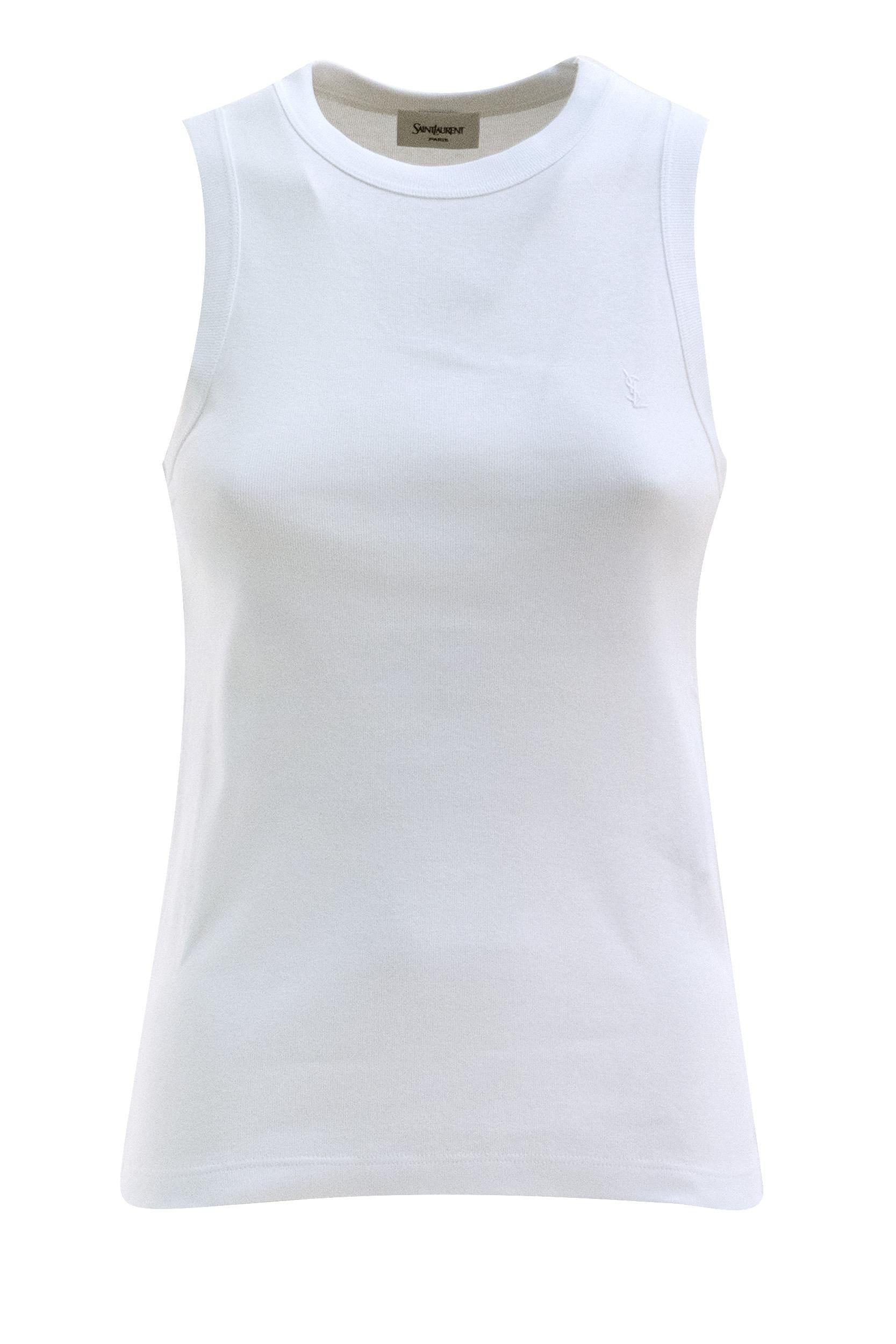 Saint Laurent Top jersey di cotone a coste di colore bianco