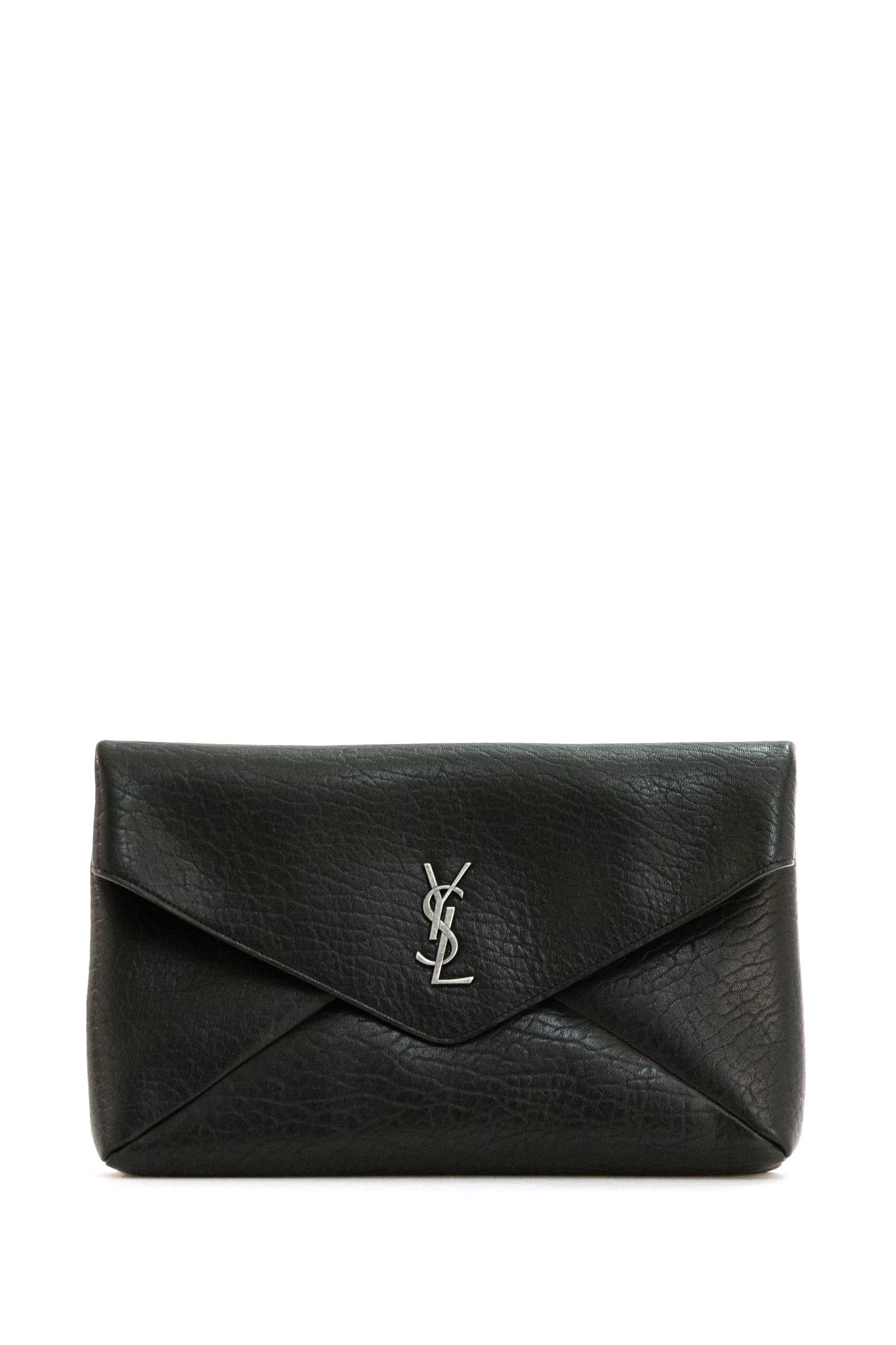 Saint Laurent Pochette Envelope Cassandre in pelle martellata color nero