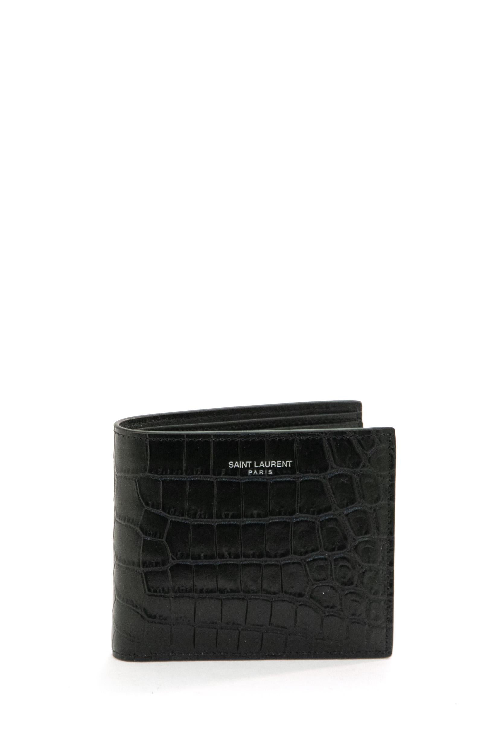Saint Laurent Portafoglio in pelle stampa cocco color nero