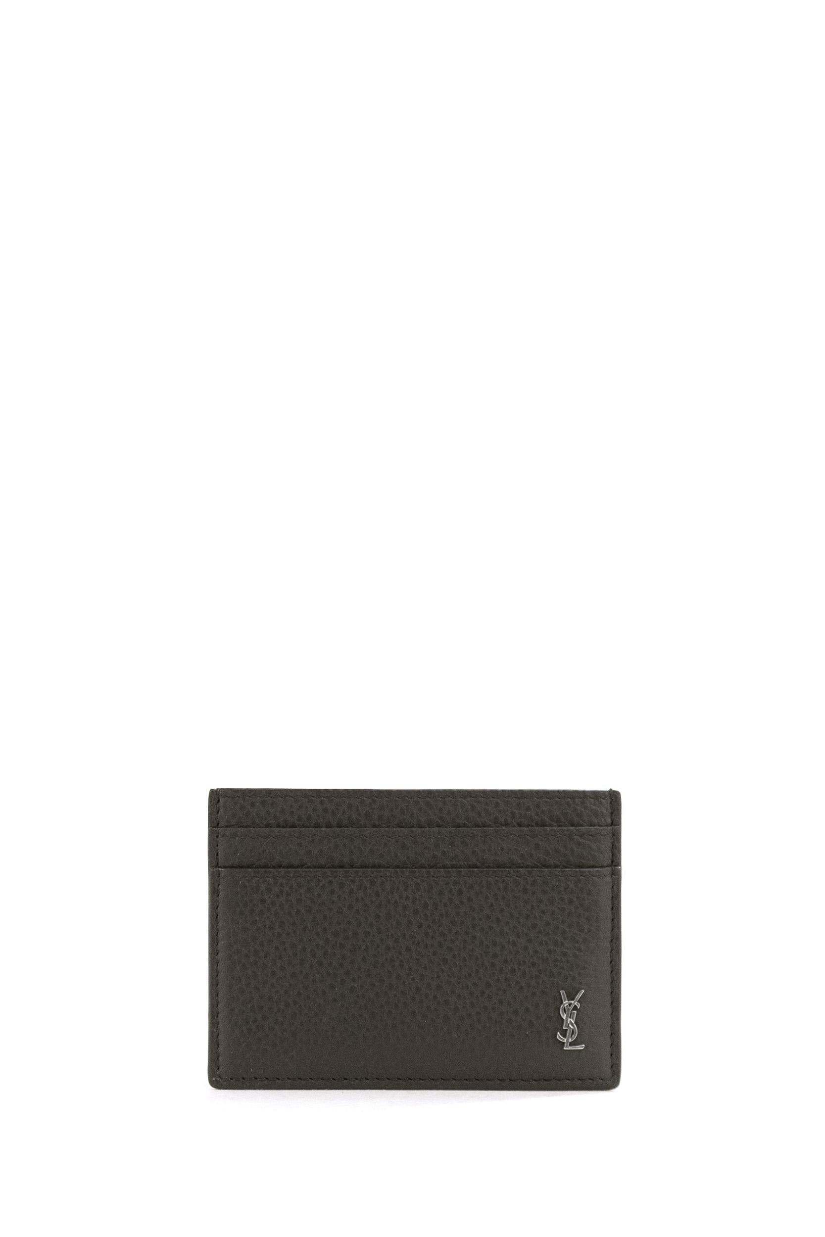 Saint Laurent Porta carte Tiny in pelle martellata di colore marrone