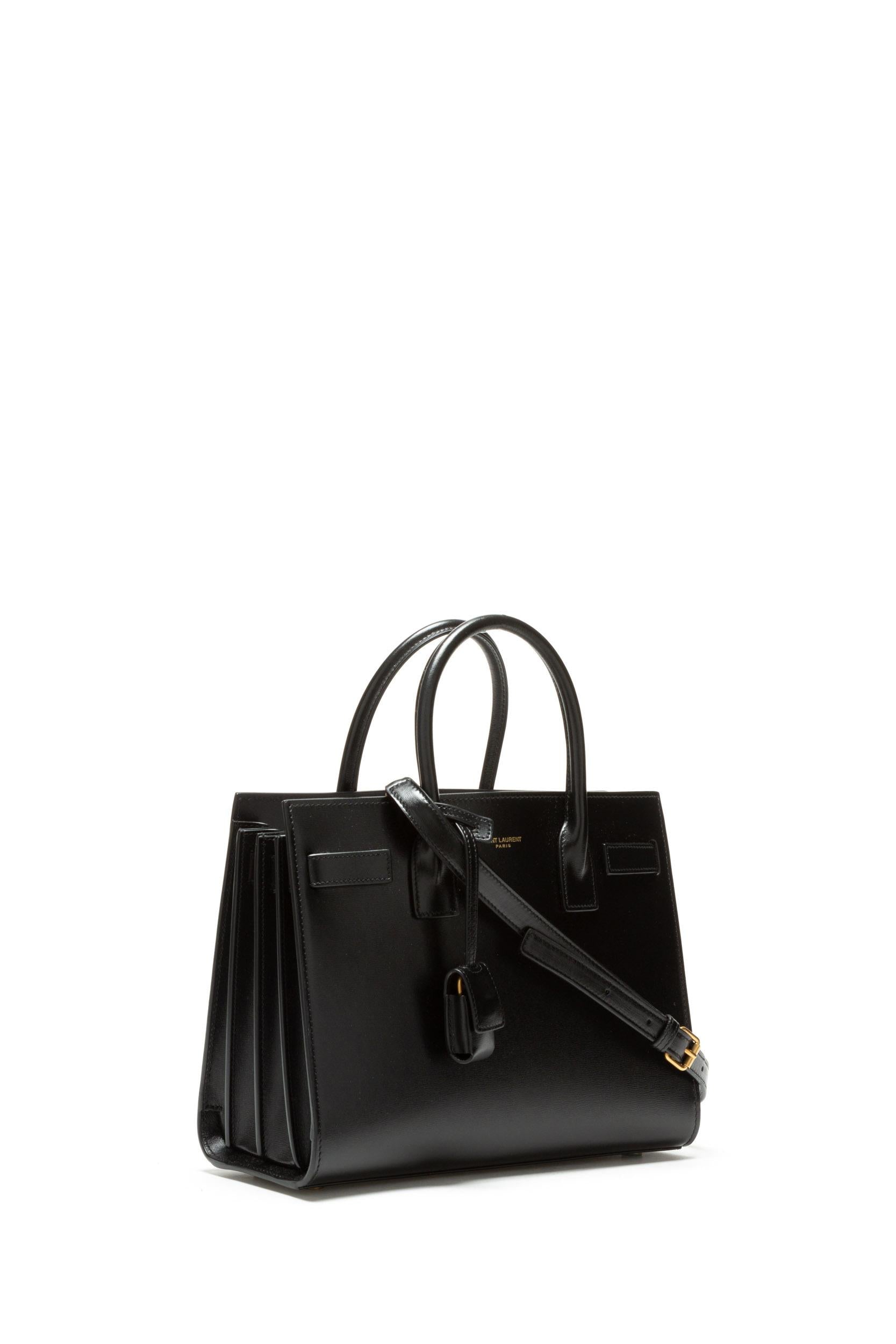 Saint Laurent Borsa Sac De Jour Baby in pelle lucida color nero, view 2