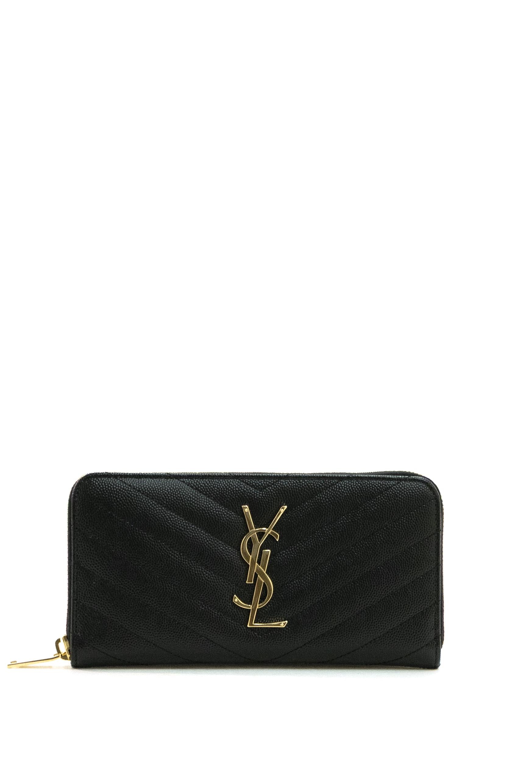 Saint Laurent Portafoglio Cassandre in in pelle grain de pudre color nero