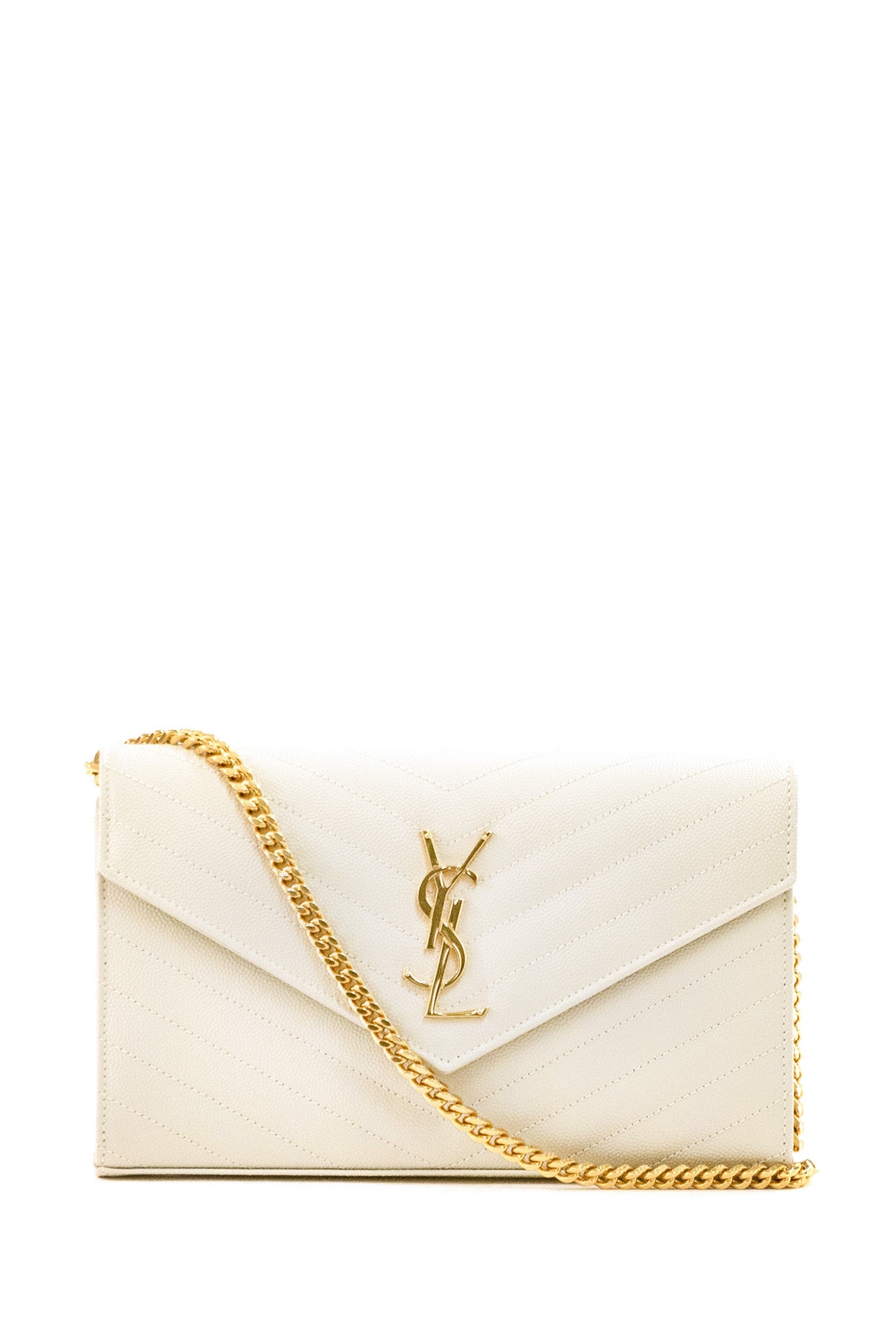 Saint Laurent Pochette Cassandre in Pelle Grain de Poudrecolore crema