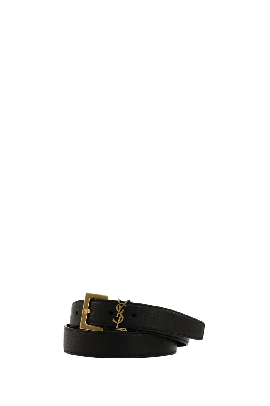 Saint Laurent Cintura Cassandre in pelle martellata color nero
