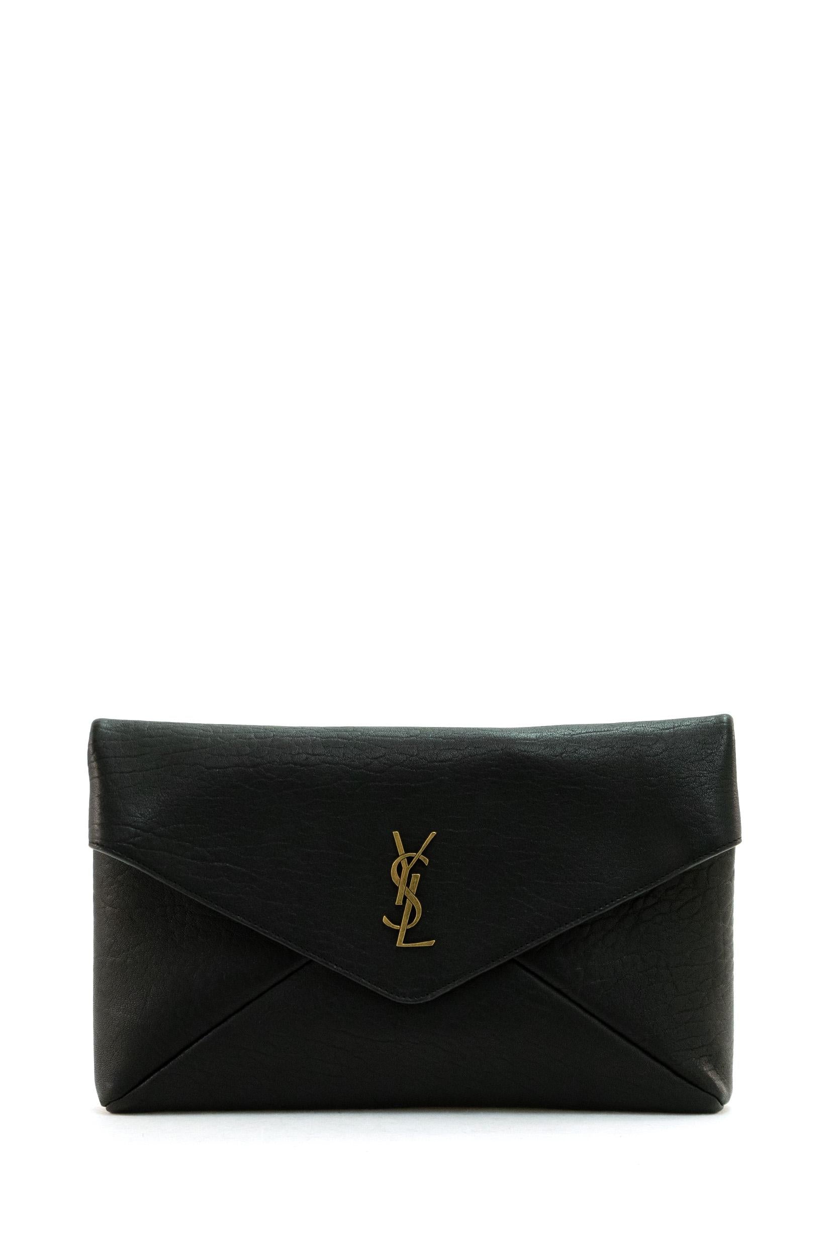 Saint Laurent Pochette Envelope logo Cassandre in pelle colore nero
