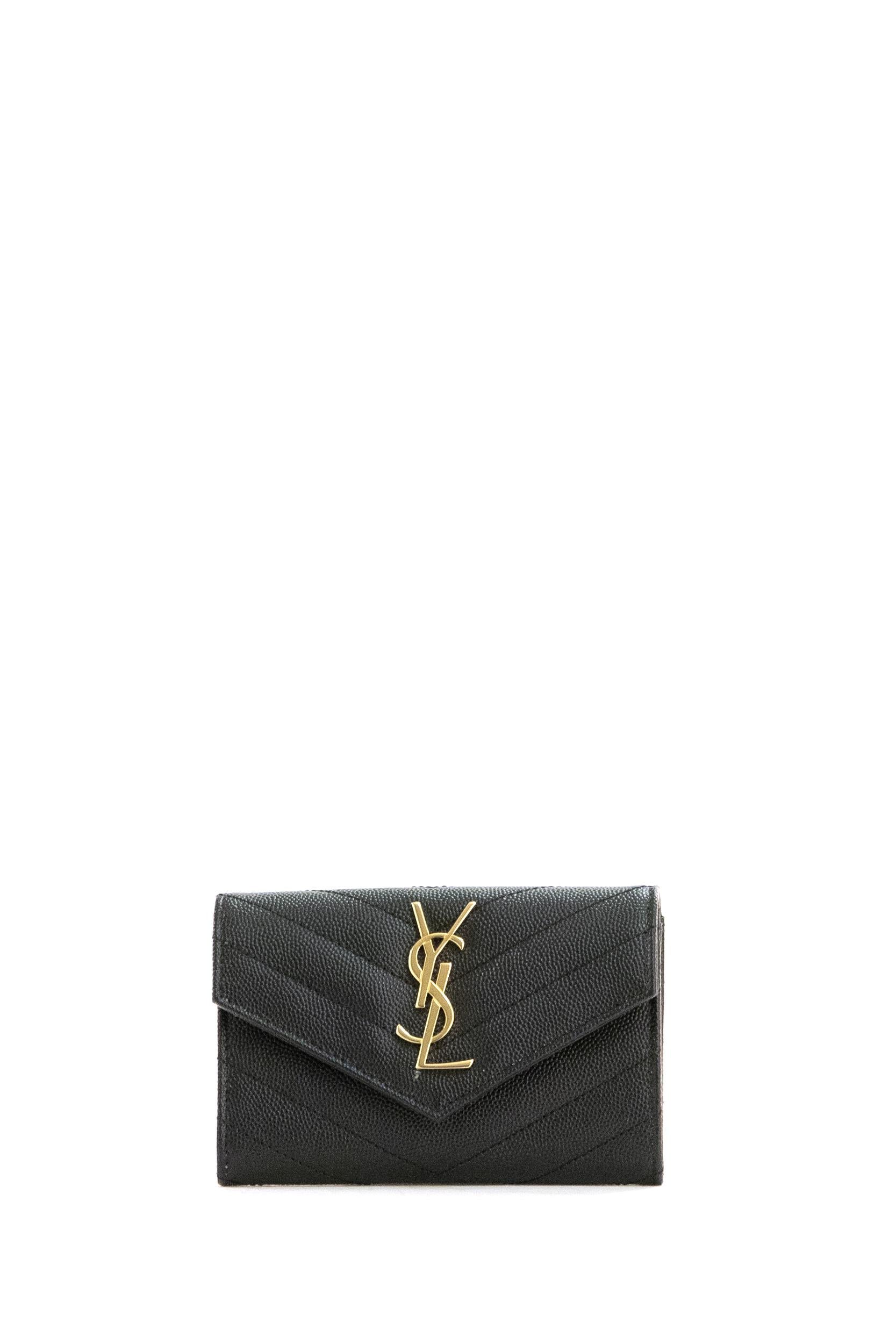 Saint Laurent Portafogli Envelope in Pelle Grain de Poudre colore nero