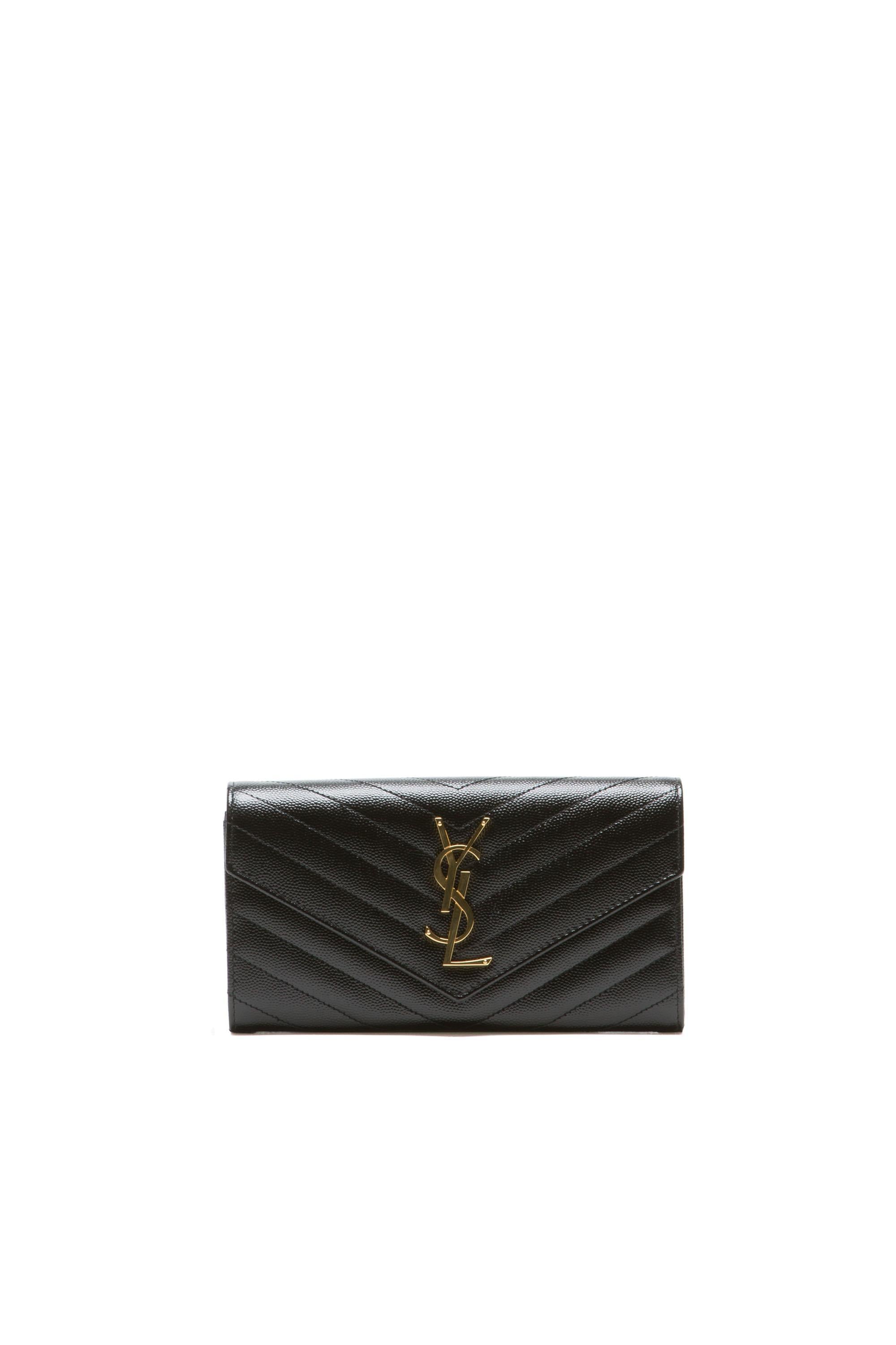 Saint Laurent Portafoglio in pelle grain de poudre matelassè color nero