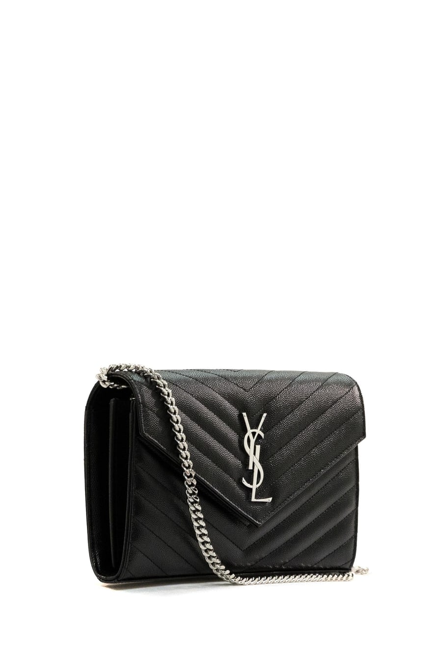 Saint Laurent Pochette Cassandre in Pelle Grain de Poudre di colore nero, view 2