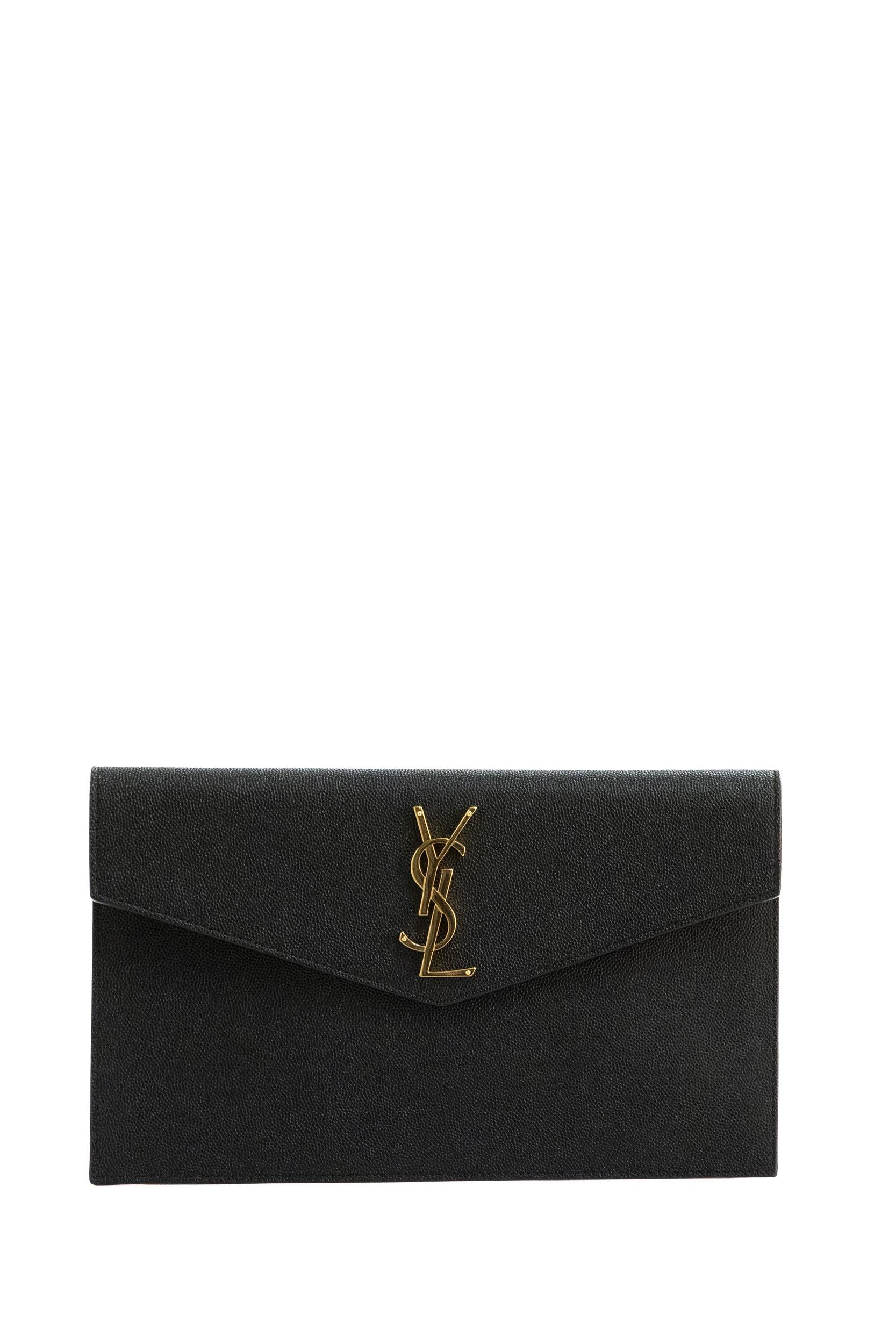 Saint Laurent Pochette Uptown in pelle grain de poudre nero