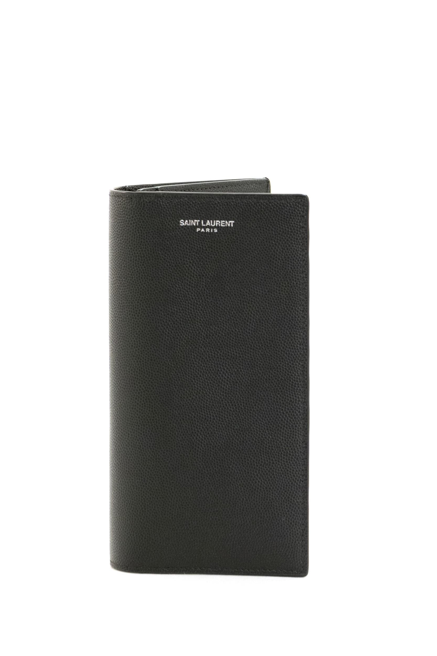 Saint Laurent Portafoglio verticale in pelle Grain de Poudre color nero