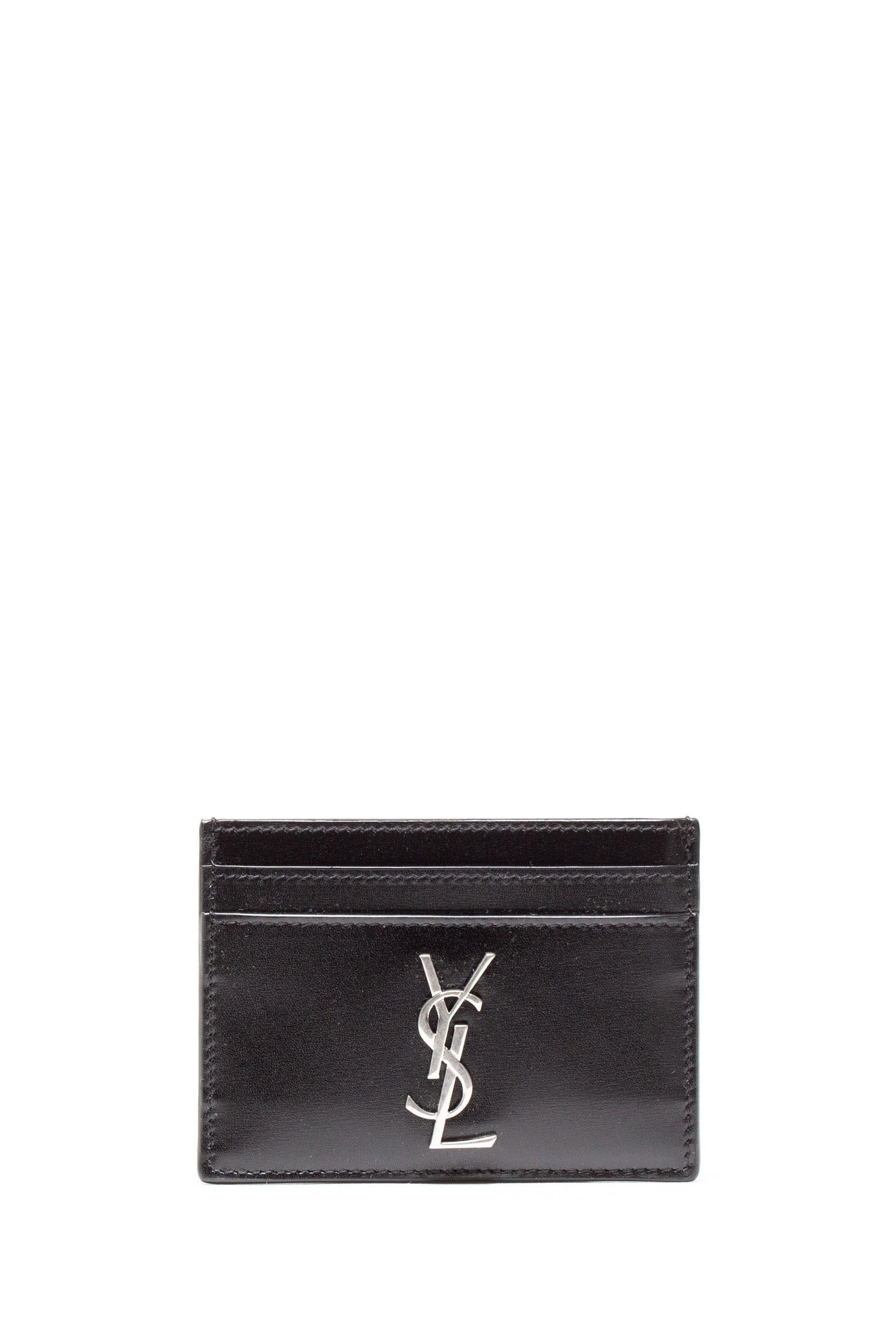 Saint Laurent Portacarte Monogram pelle nera logo argento