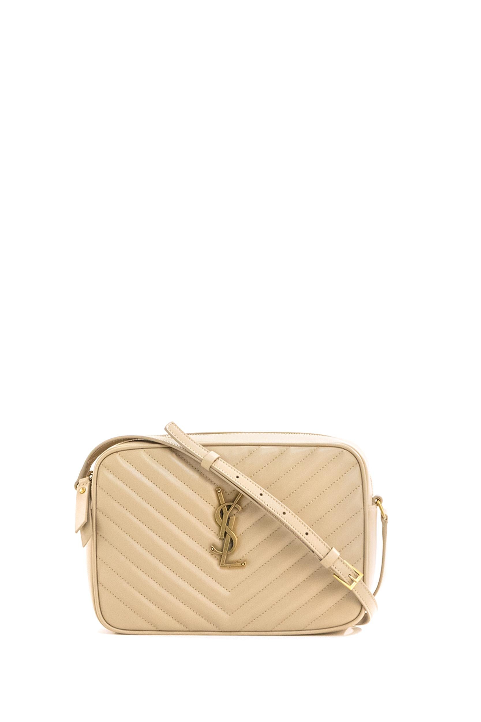 Saint Laurent Borsa camera bag Lou in pelle matelassè di color beige