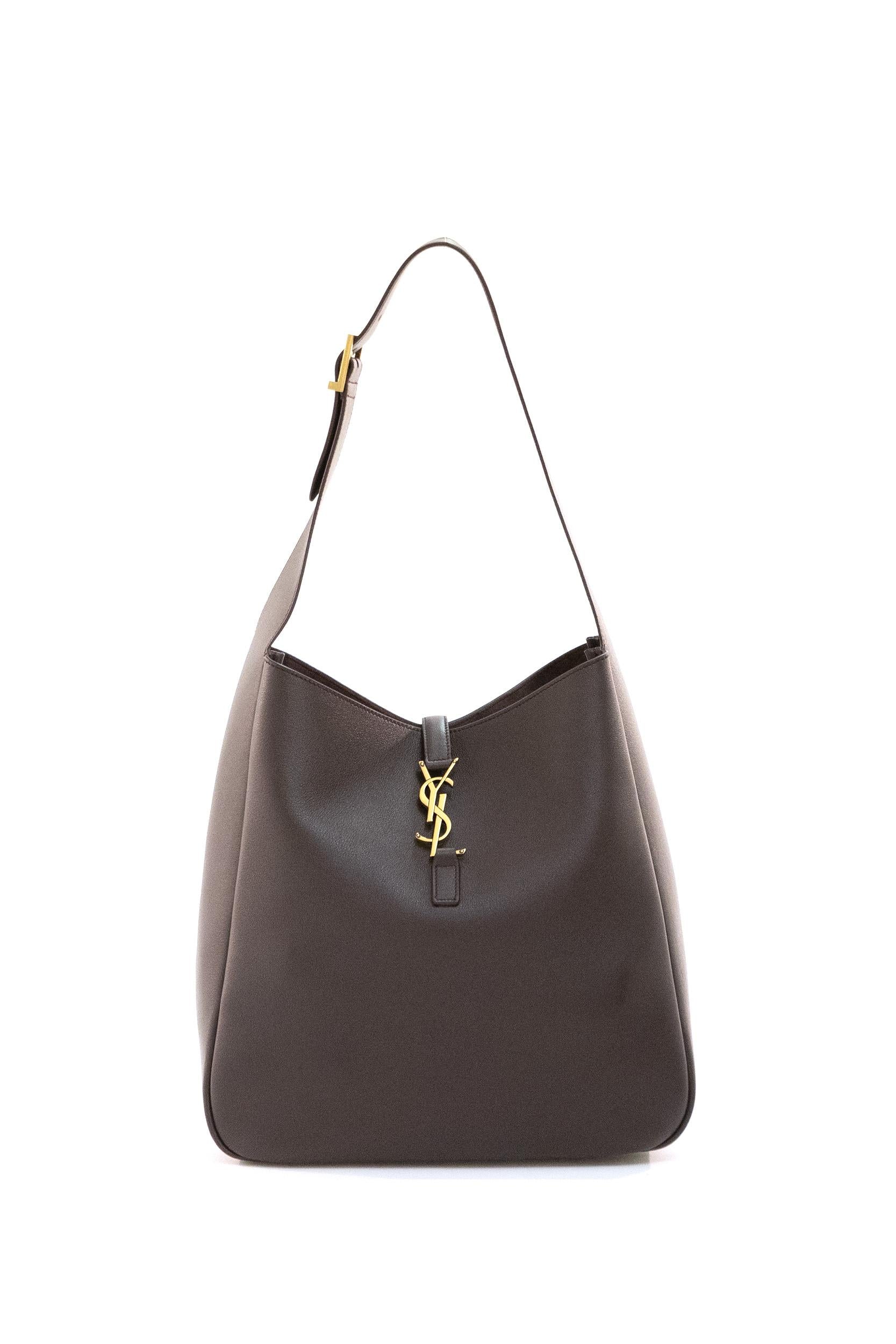 Saint Laurent Borsa Le 5 à 7 Large in pelle martellata color marrone scuro