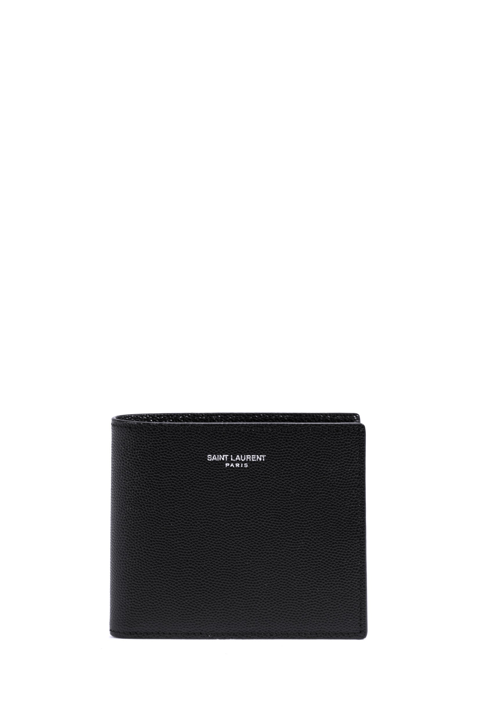Saint Laurent Portafoglio in pelle a texture con logo lettering di colore nero