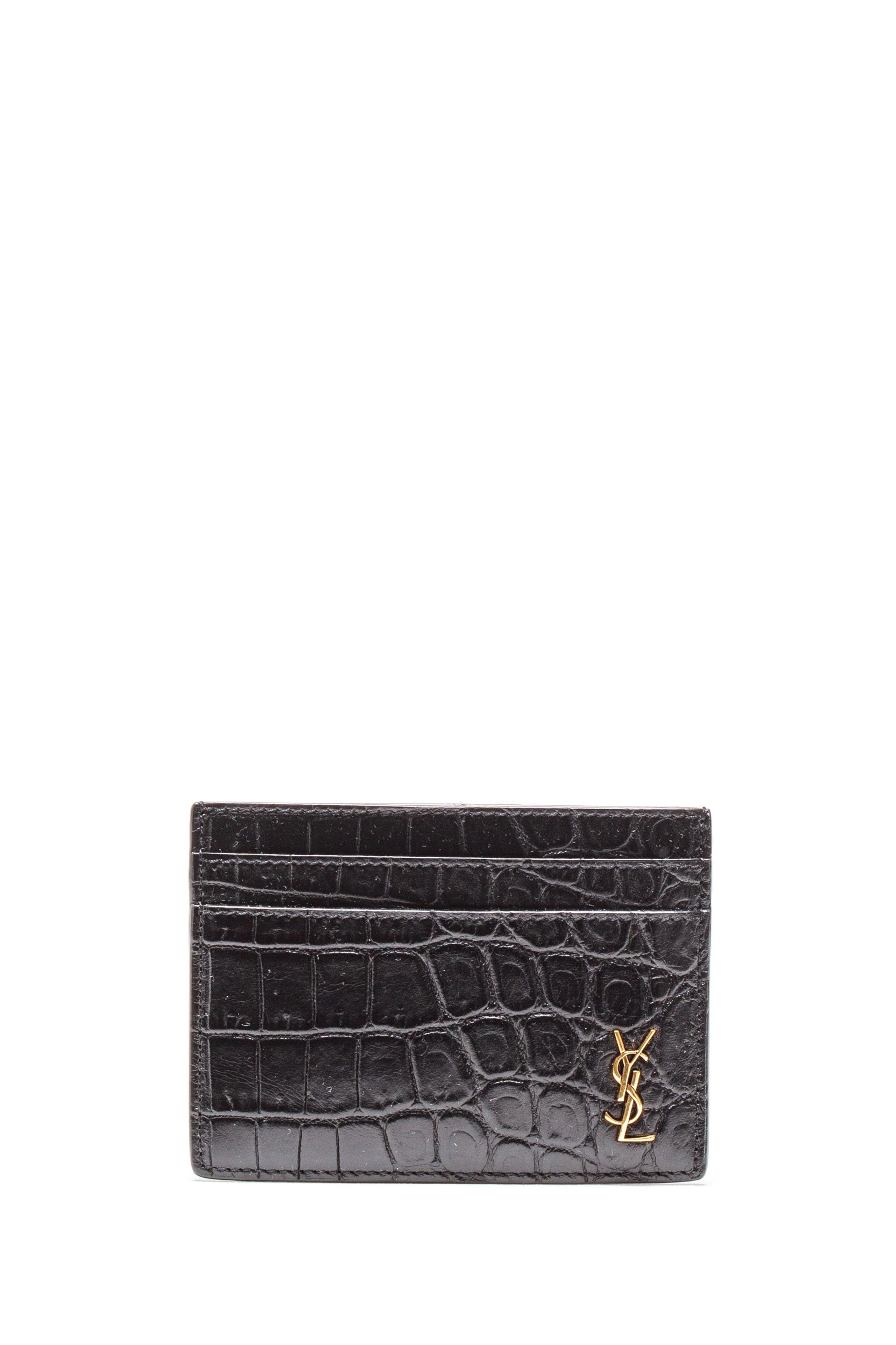 Saint Laurent Portacarte Monogram in Pelle Opaca Goffrata Coccodrillo