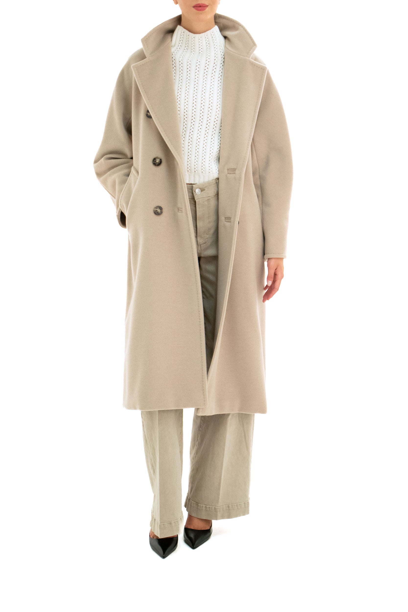 Max Mara Cappotto doppiopetto in lana e cashmere color beige, view 2