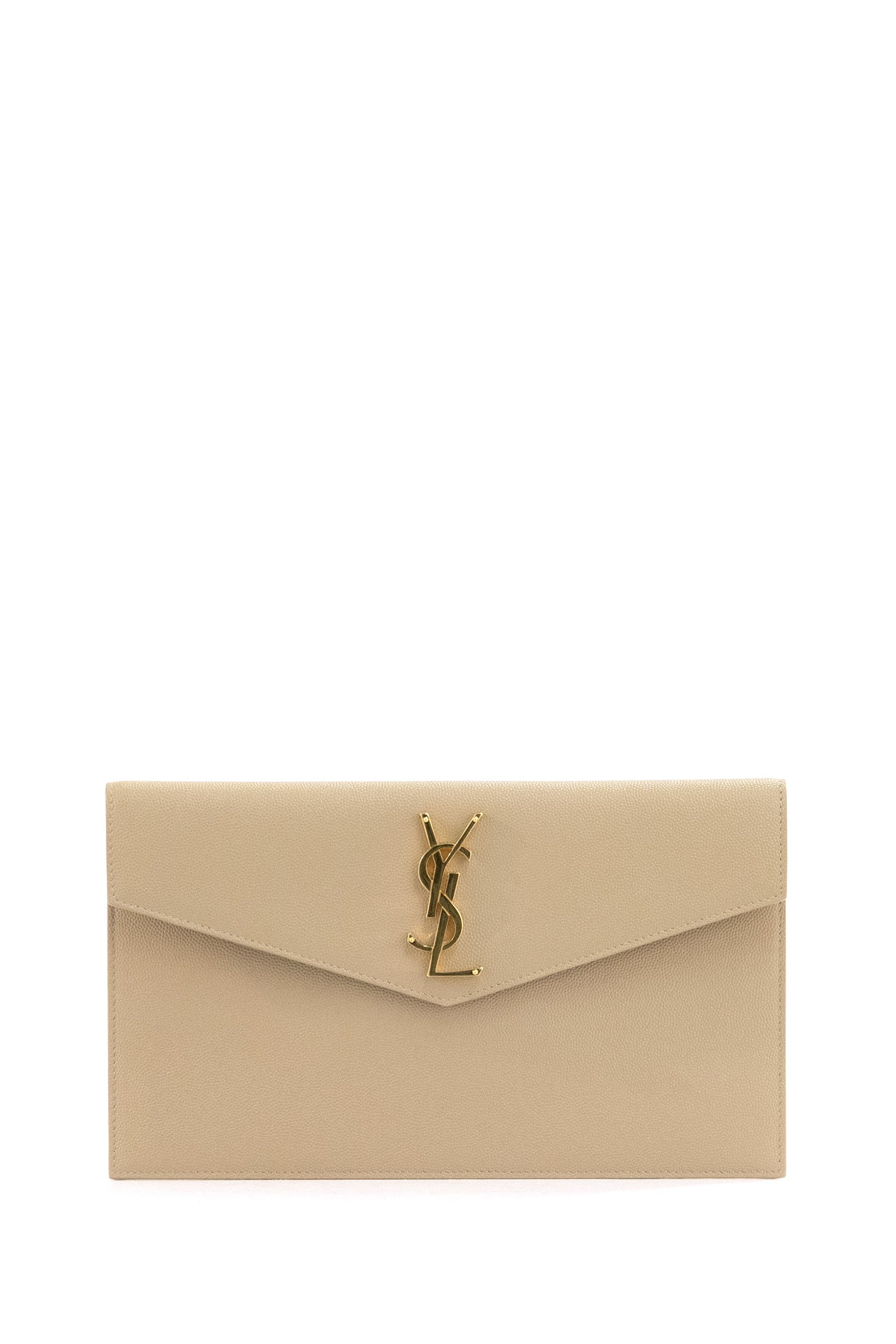 Saint Laurent Pochette Uptown in pelle grain de poudre beige