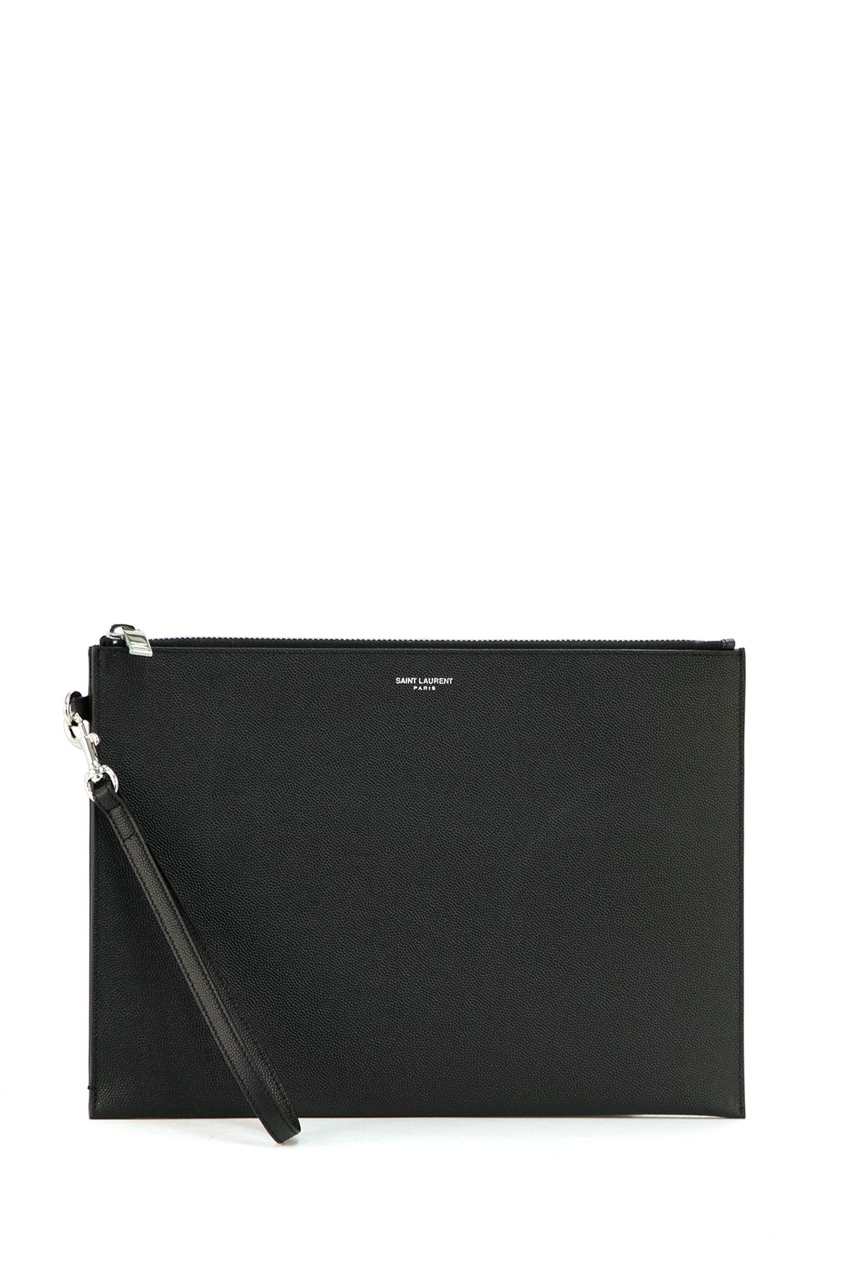 Saint Laurent Pochette in pelle goffrata grain de poudre di colore nero