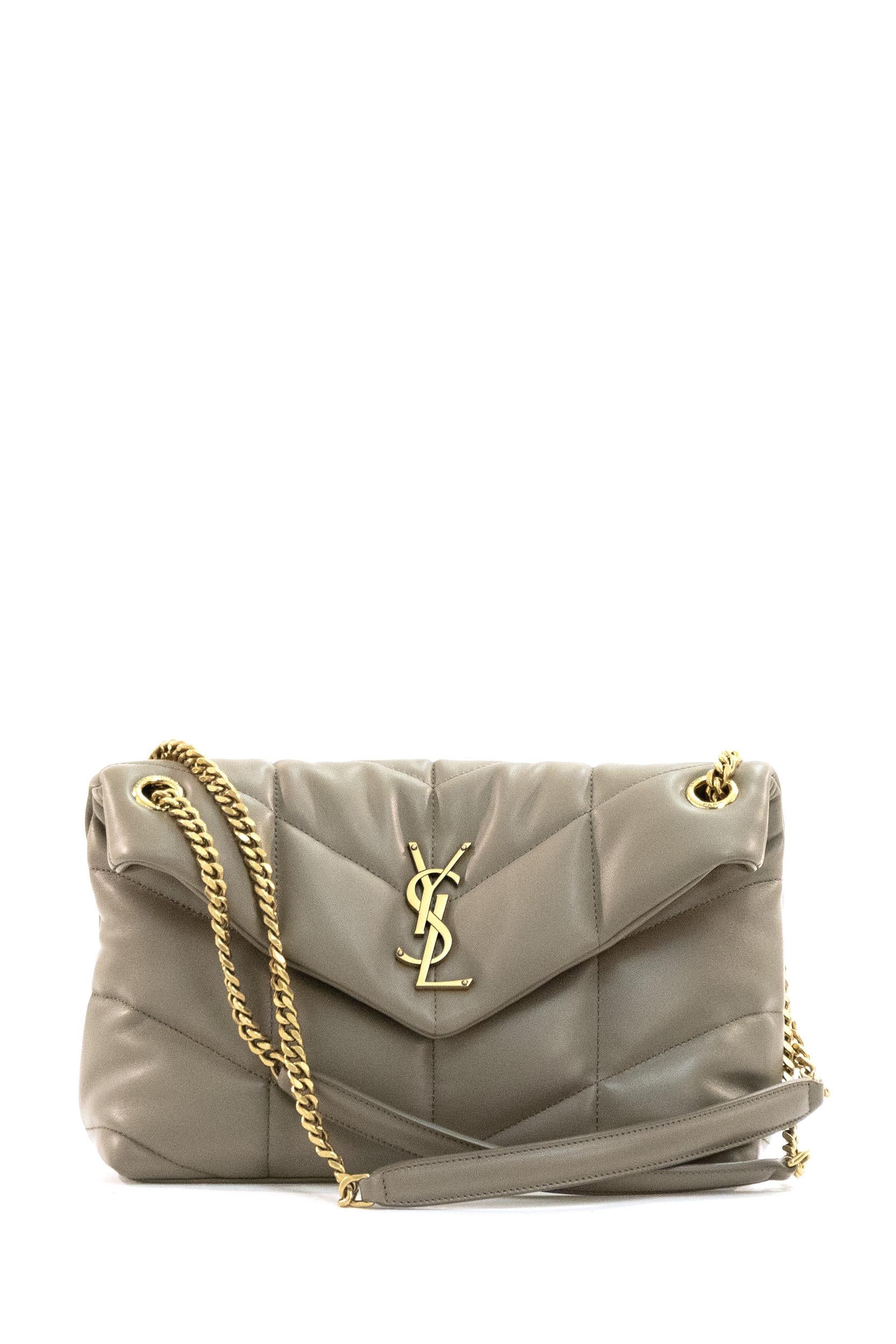 Saint Laurent Borsa Loulou Puffer Small in nappa matelassé color tortora