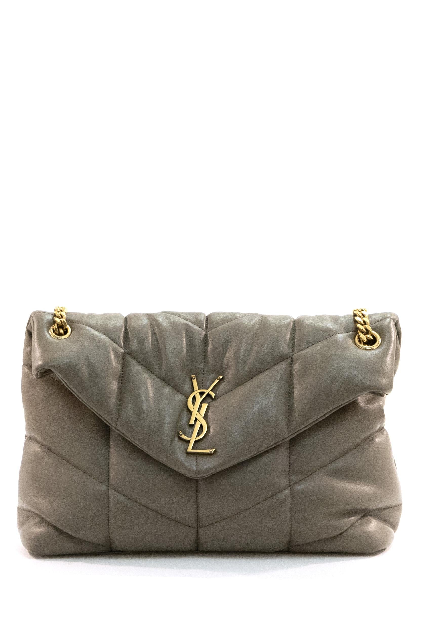 Saint Laurent Borsa Loulou Puffer Media in nappa matelassé color tortora