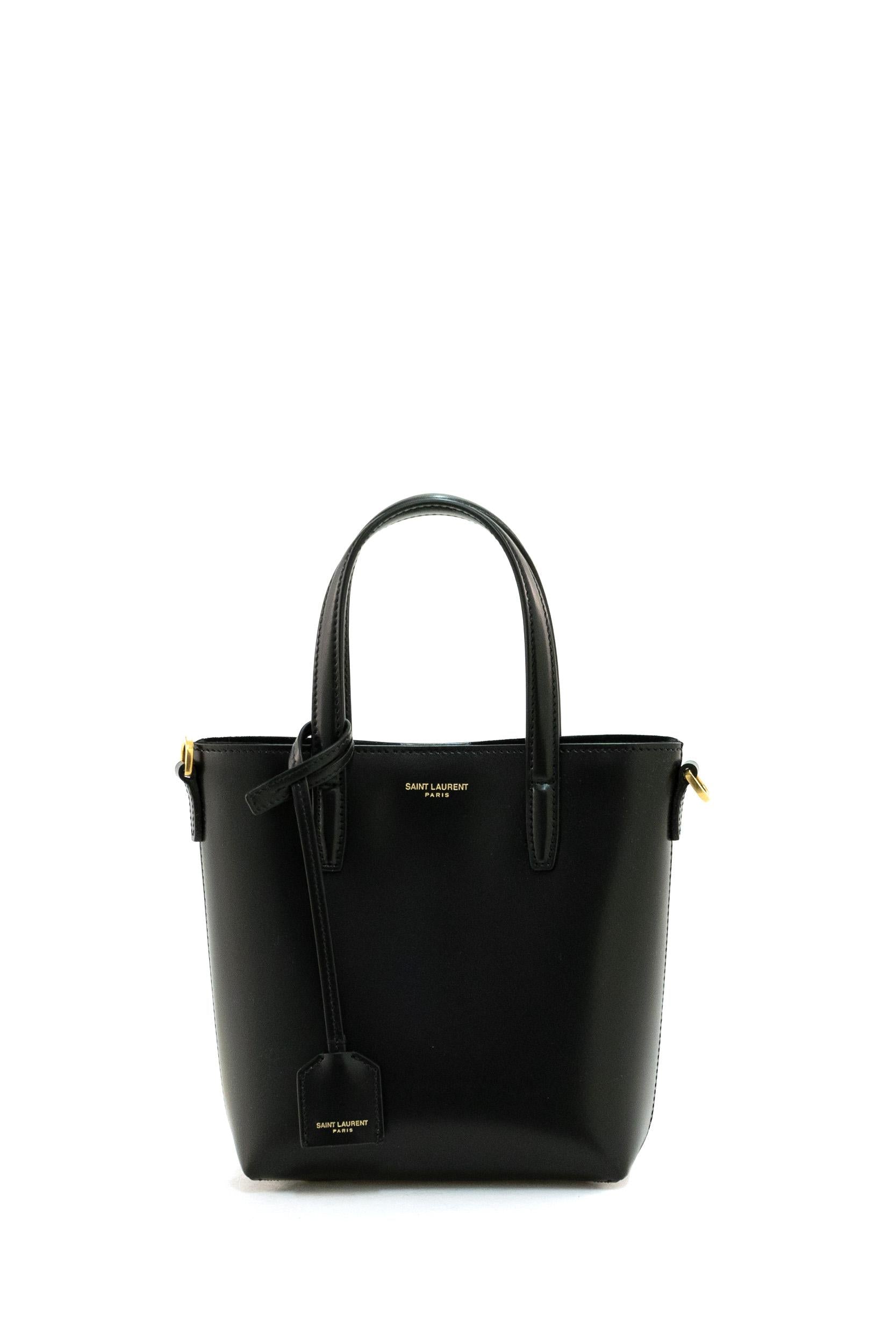 Saint Laurent Borsa Tote Mini Toy in pelle box colore nero.