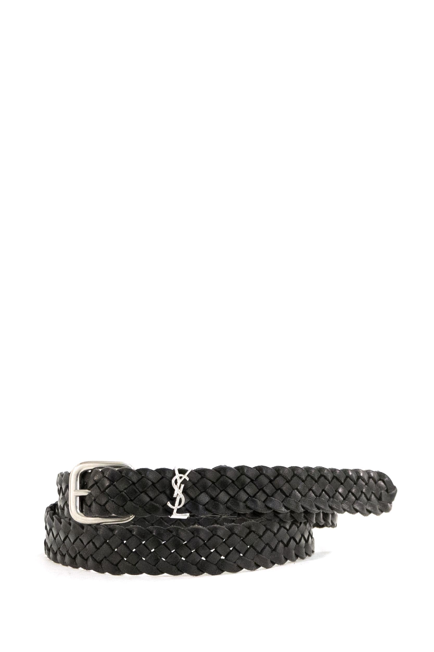 Saint Laurent Cintura Cassandre in pelle intrecciata di colore nero