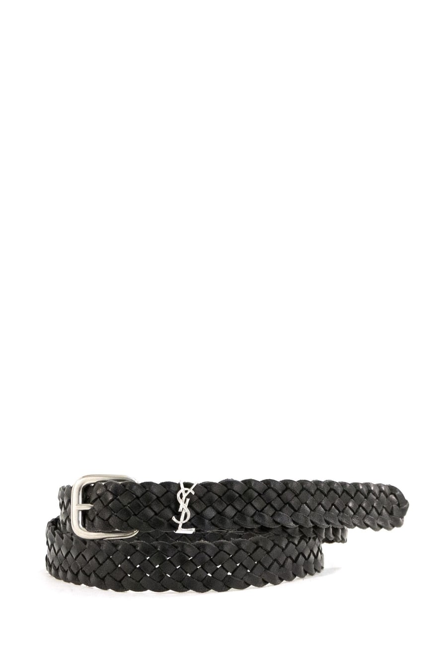 Saint Laurent Cintura Cassandre in pelle intrecciata di colore nero