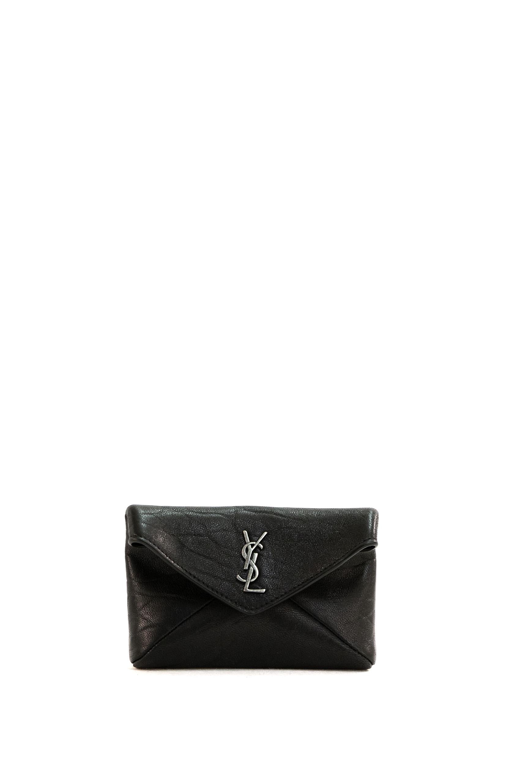 Saint Laurent Porta carte in nappa martellata color nero