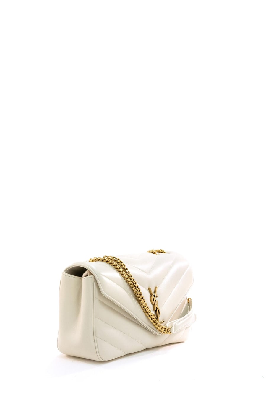Saint Laurent Borsa Loulou Media nappa matelassè logo oro, view 2