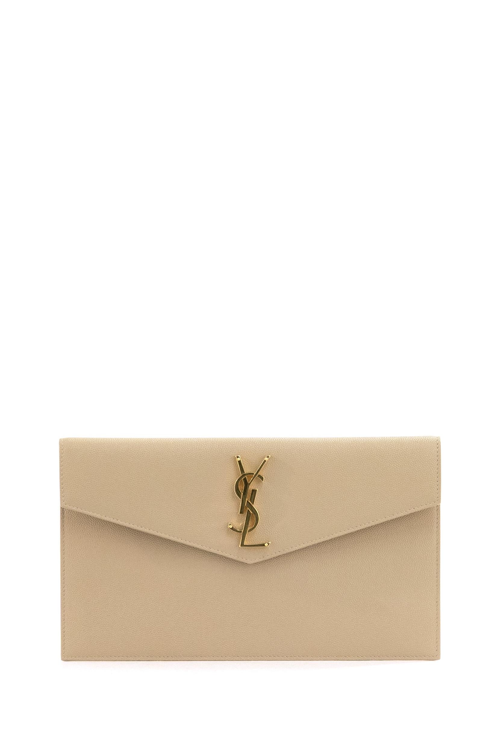Saint Laurent Pochette Uptown in pelle grain de poudre beige