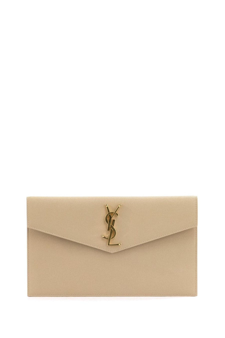 Saint Laurent Pochette Uptown in pelle grain de poudre beige