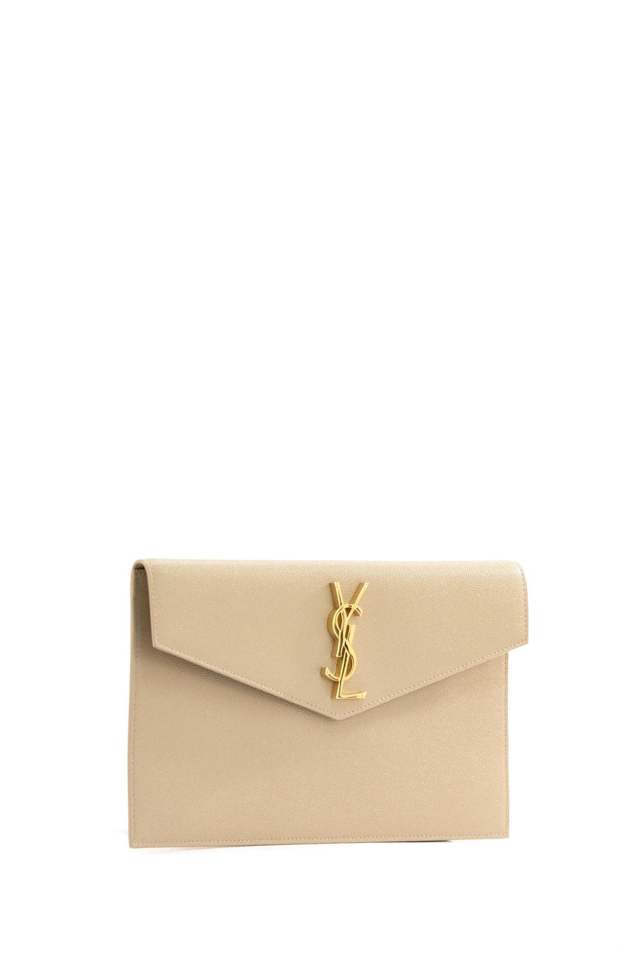 Saint Laurent Pochette Uptown in pelle grain de poudre beige, view 2