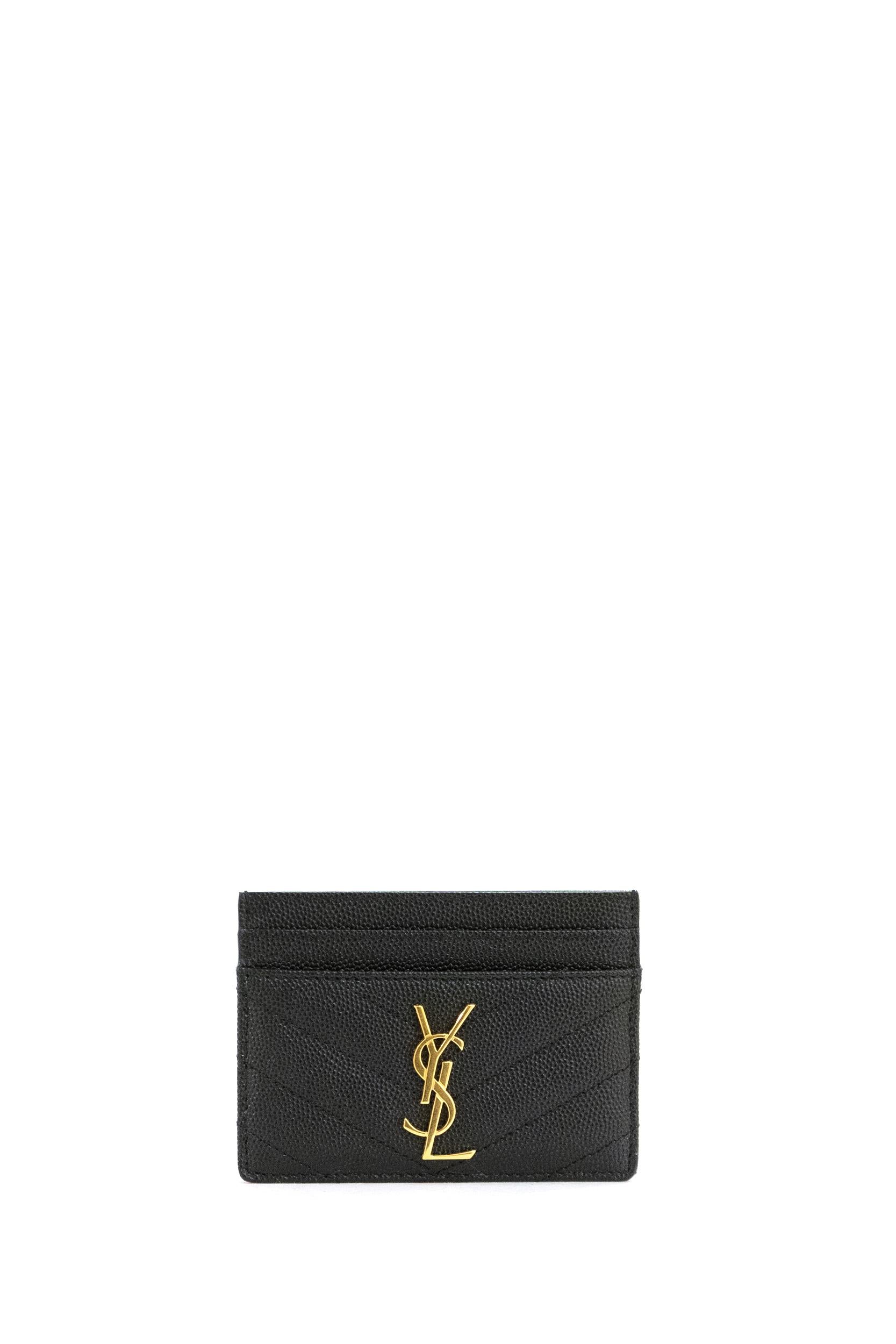 Saint Laurent Porta carte Cassandre in pelle matelassé color nero