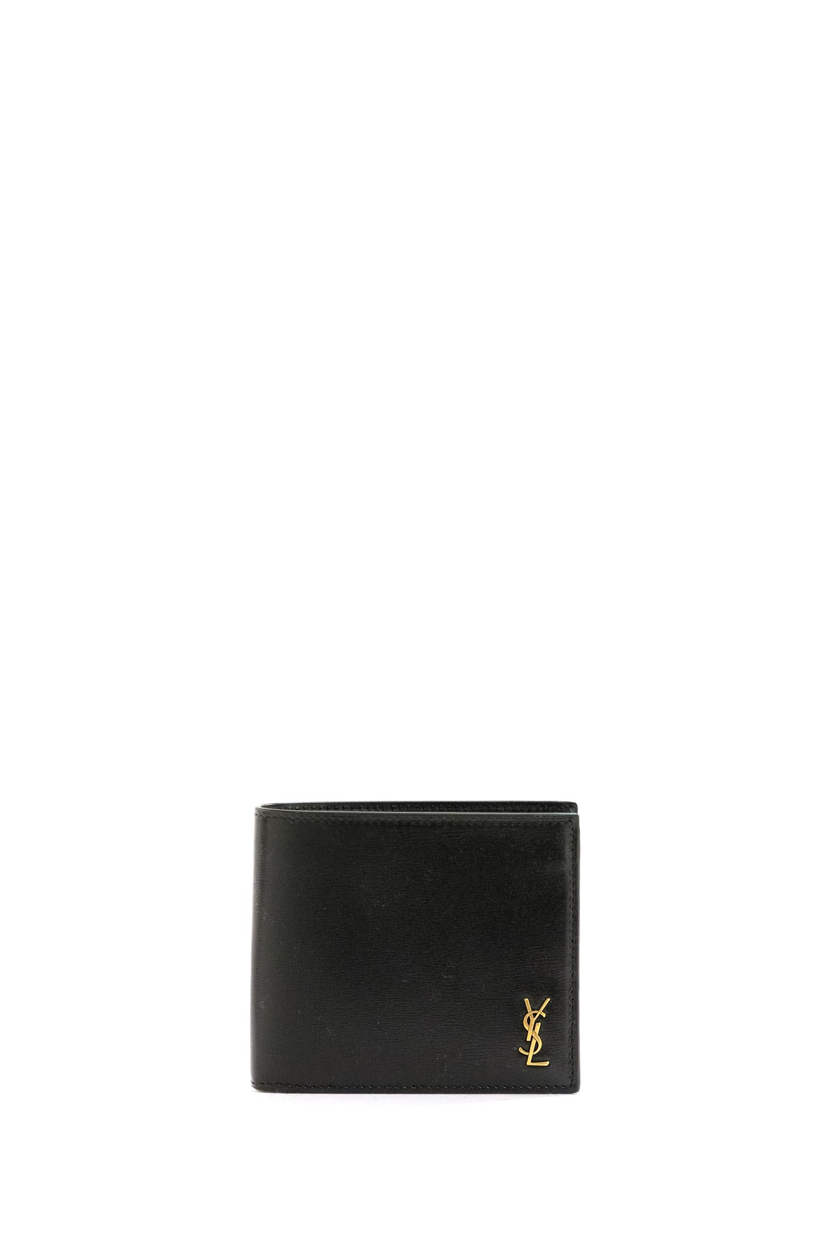 Saint Laurent Portafoglio Cassandre in pelle liscia opaca di colore nero
