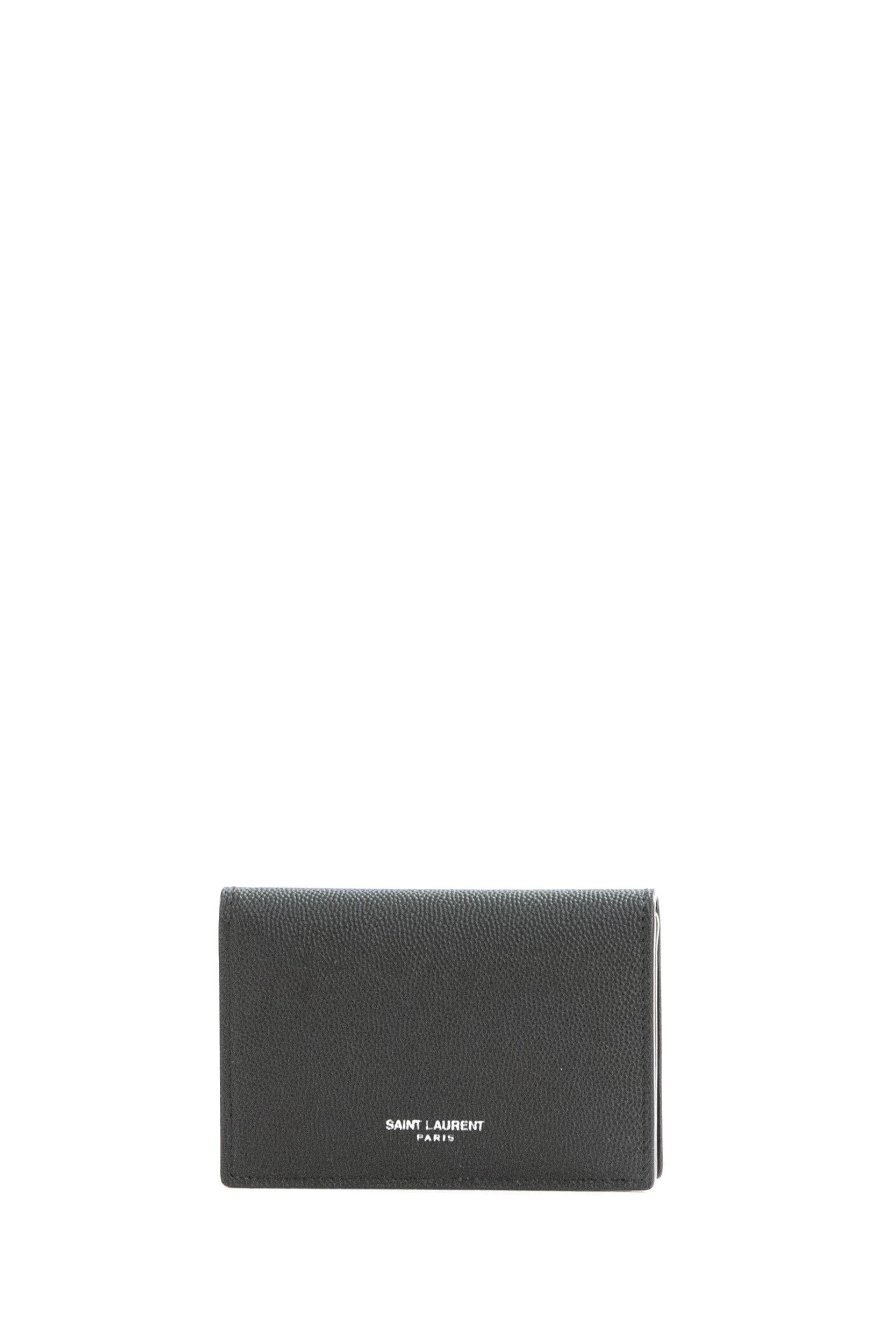 Saint Laurent Porta Biglietti da Visita  in pelle goffrata grain de poudre