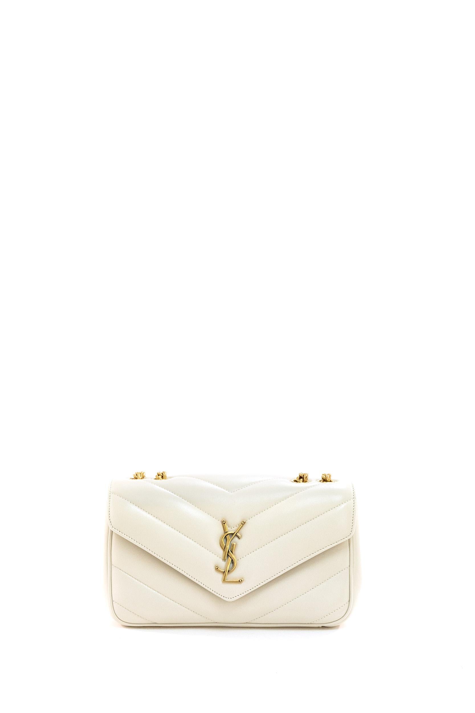 Saint Laurent Borsa Loulou Small in nappa matelassè color bianco