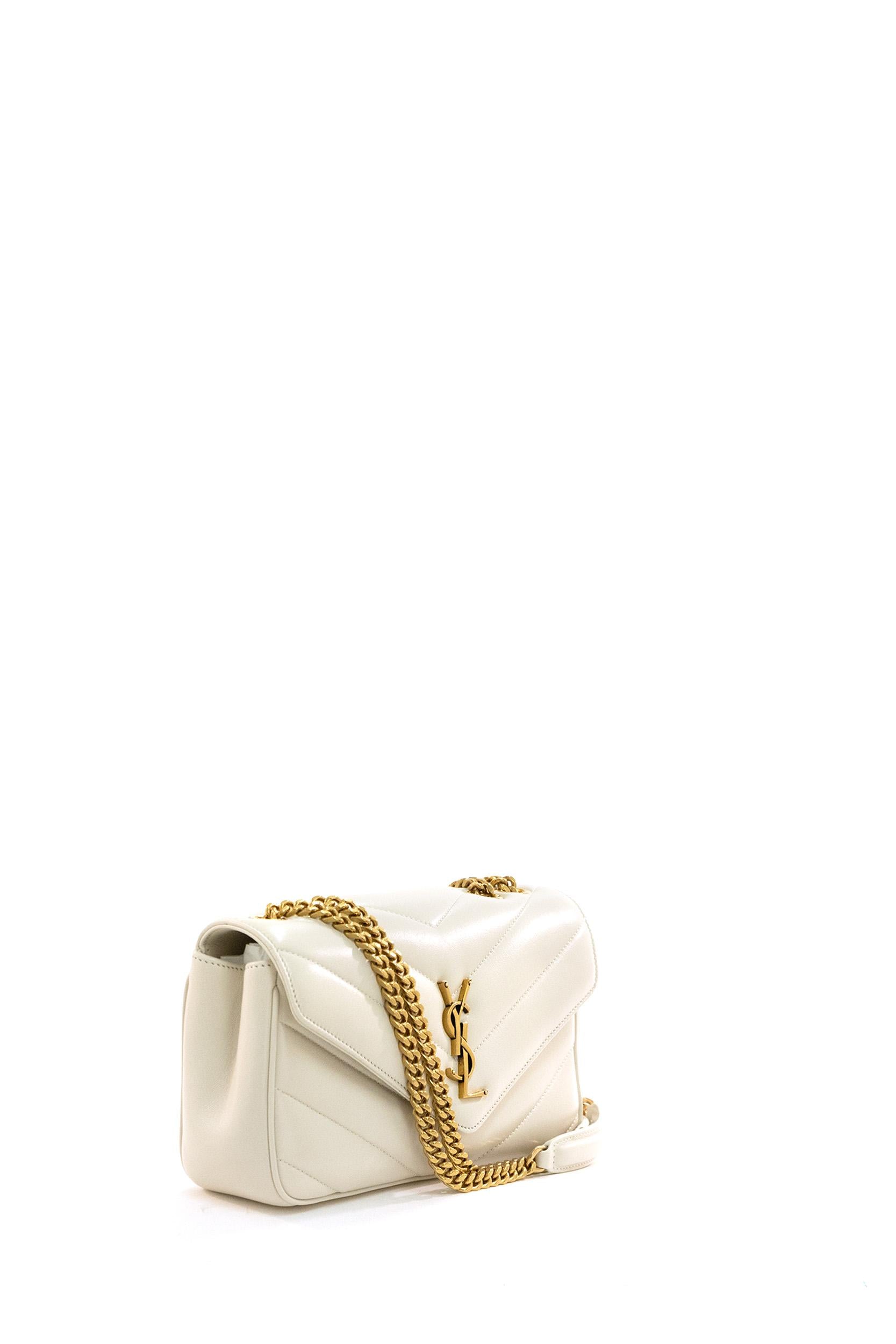 Saint Laurent Borsa Loulou Small in nappa matelassè color bianco, view 2