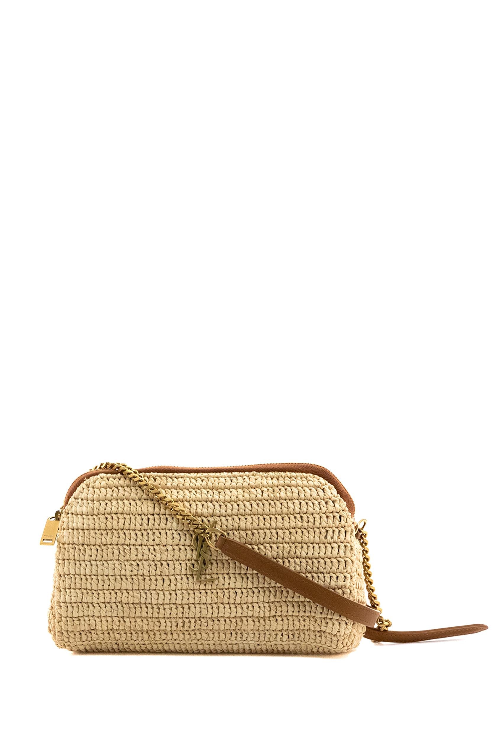 Saint Laurent Pochette Gaby in raffia intrecciata color naturale