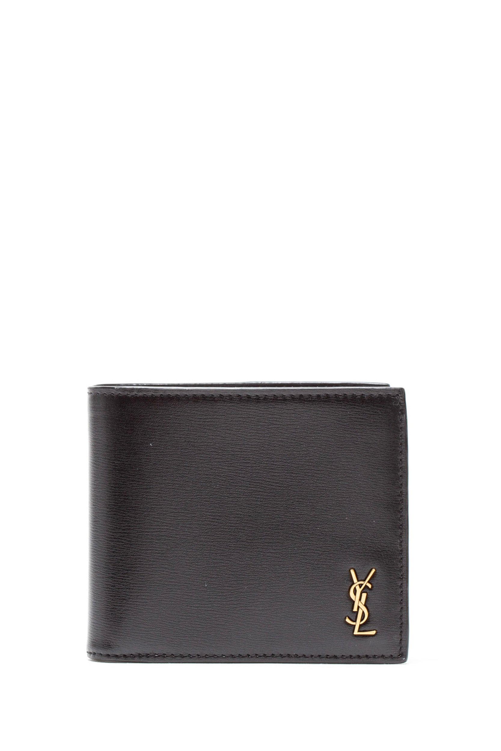 Saint Laurent Portafoglio Tiny Cassandre in pelle liscia opaca di colore nero