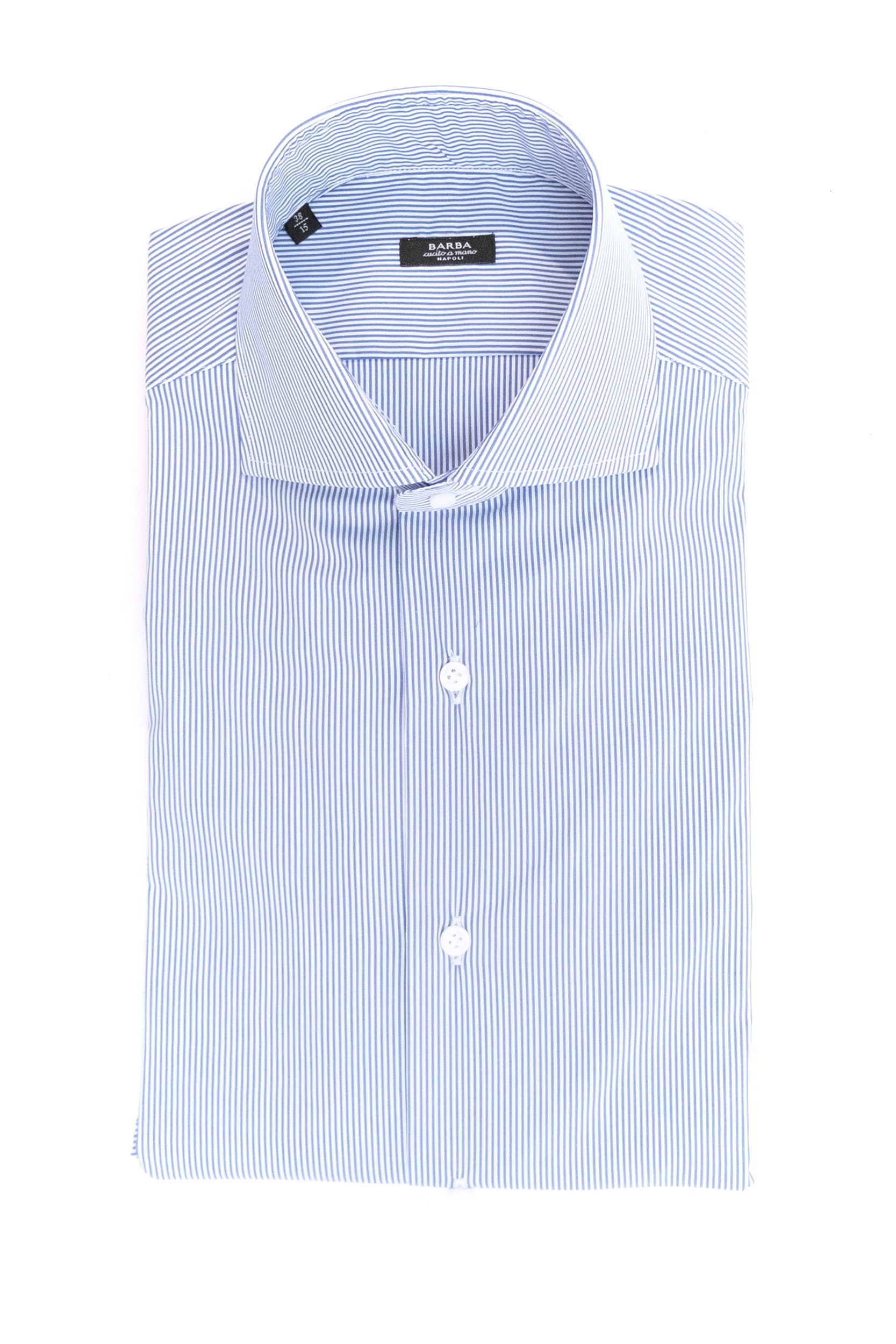 BARBA Camicia in cotone a bastoncino di colore bianco e blu