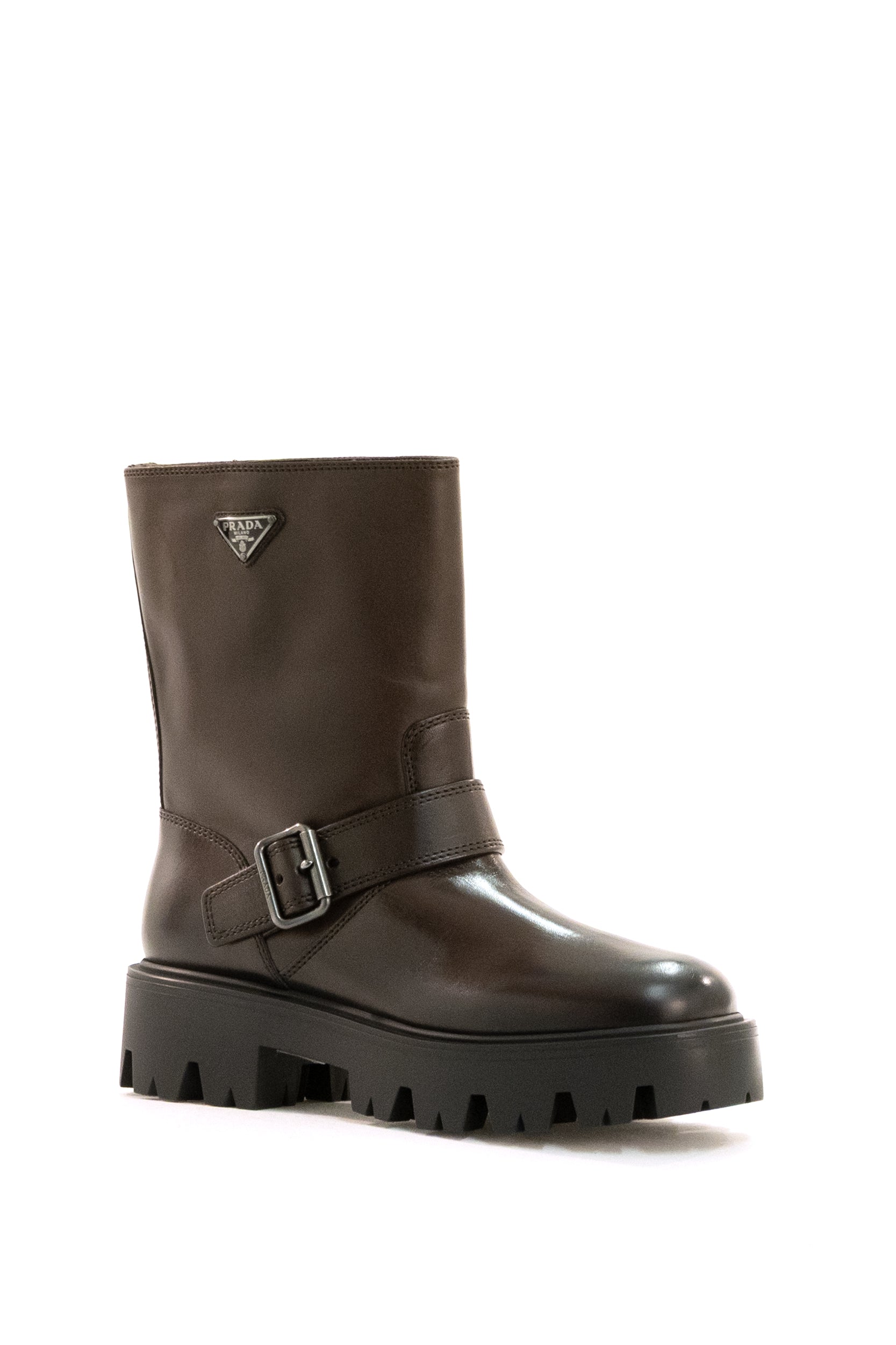 Prada Stivali biker in pelle vintage color marrone, view 2