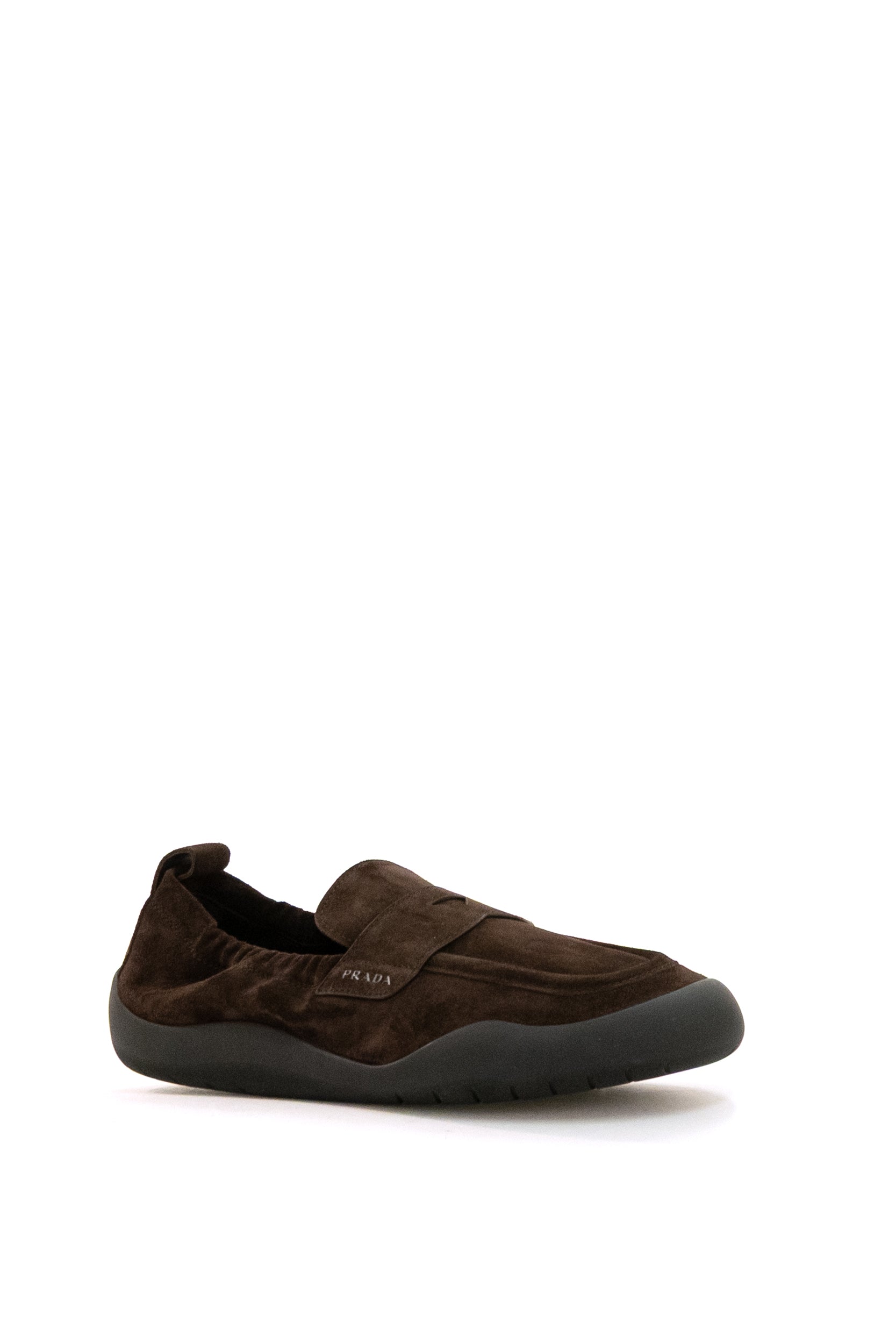Prada Mocassini Speedrock in suede di colore marrone, view 2