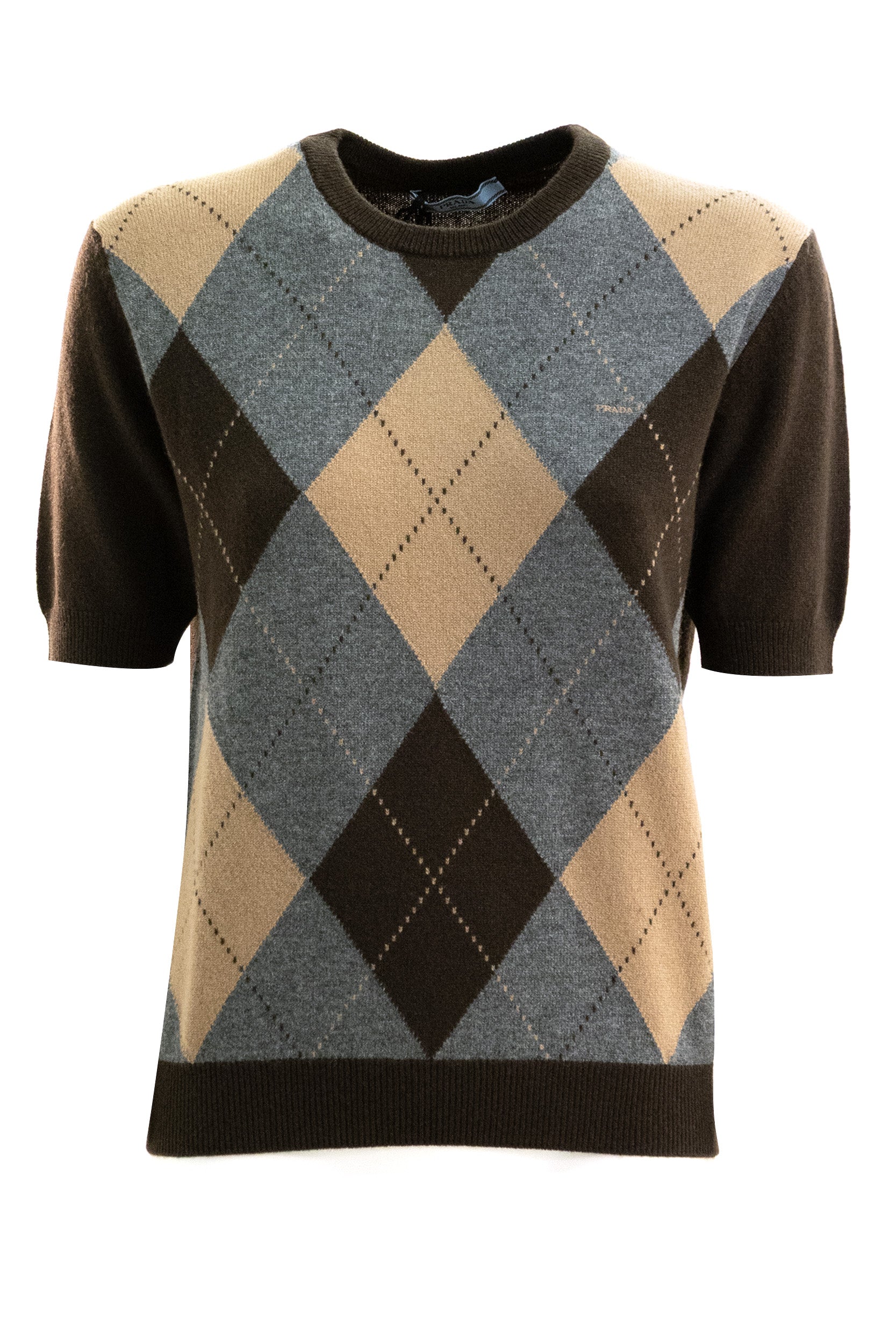 Prada Pullover in cashmere con motivo a rombi di colore grigio e marrone