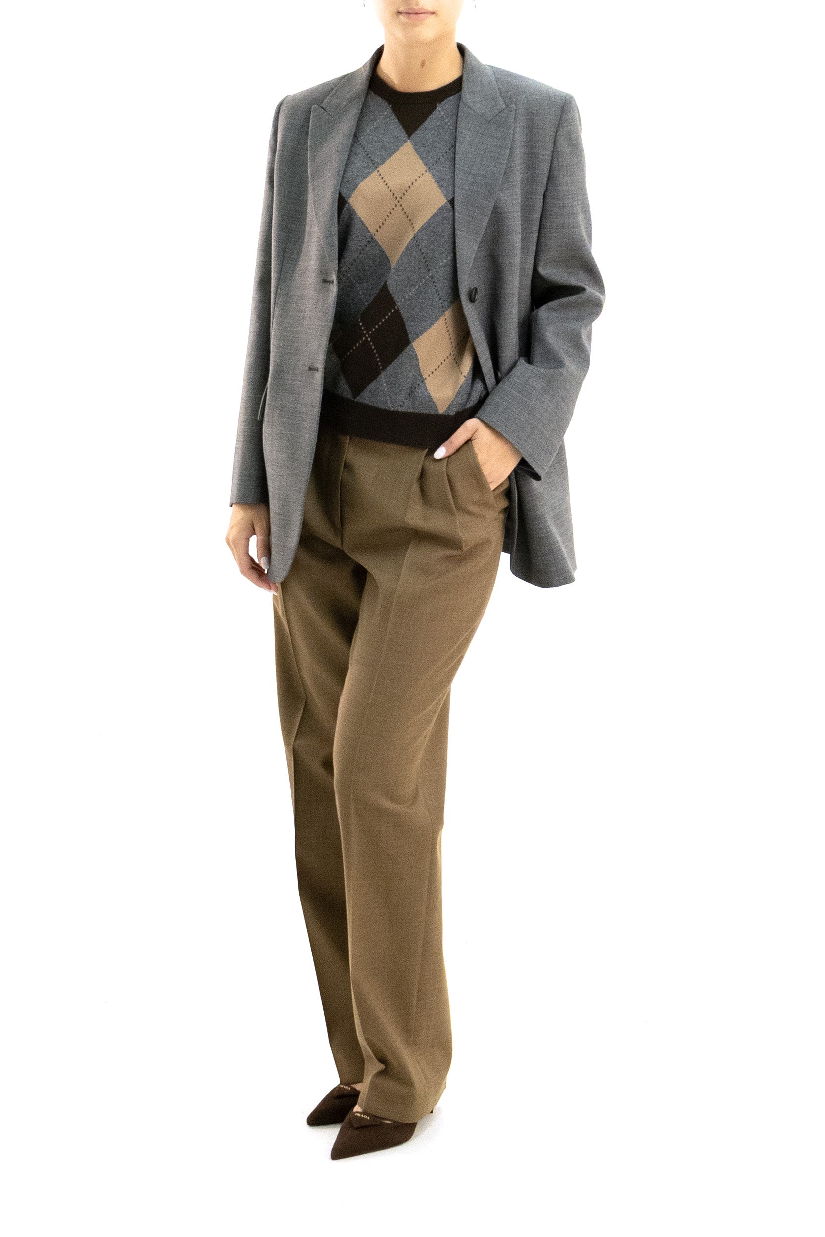 Prada Giacca monopetto in lana di colore grigio, view 2