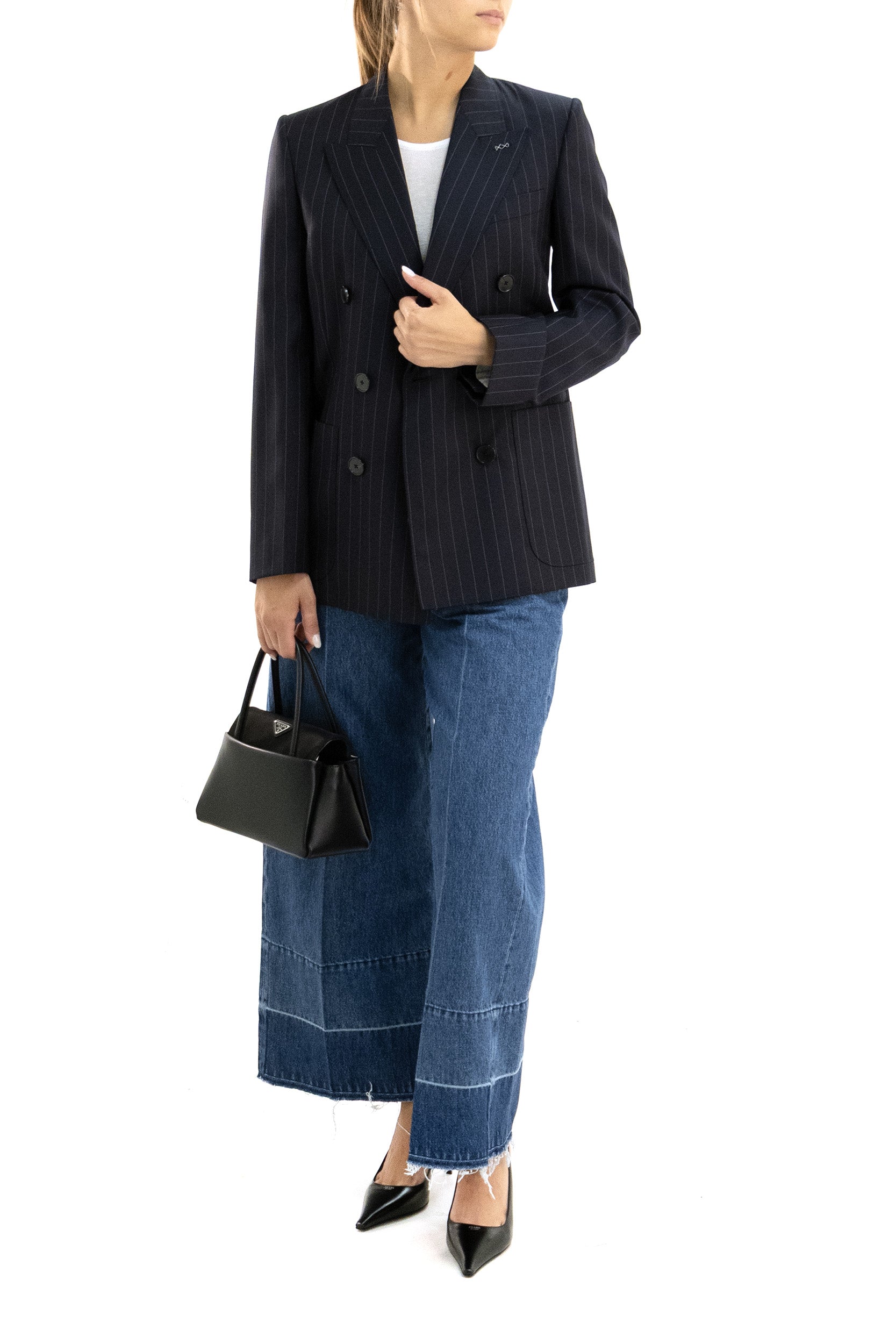 Givenchy Giacca doppiopetto in lana gessata di colore blu, view 2
